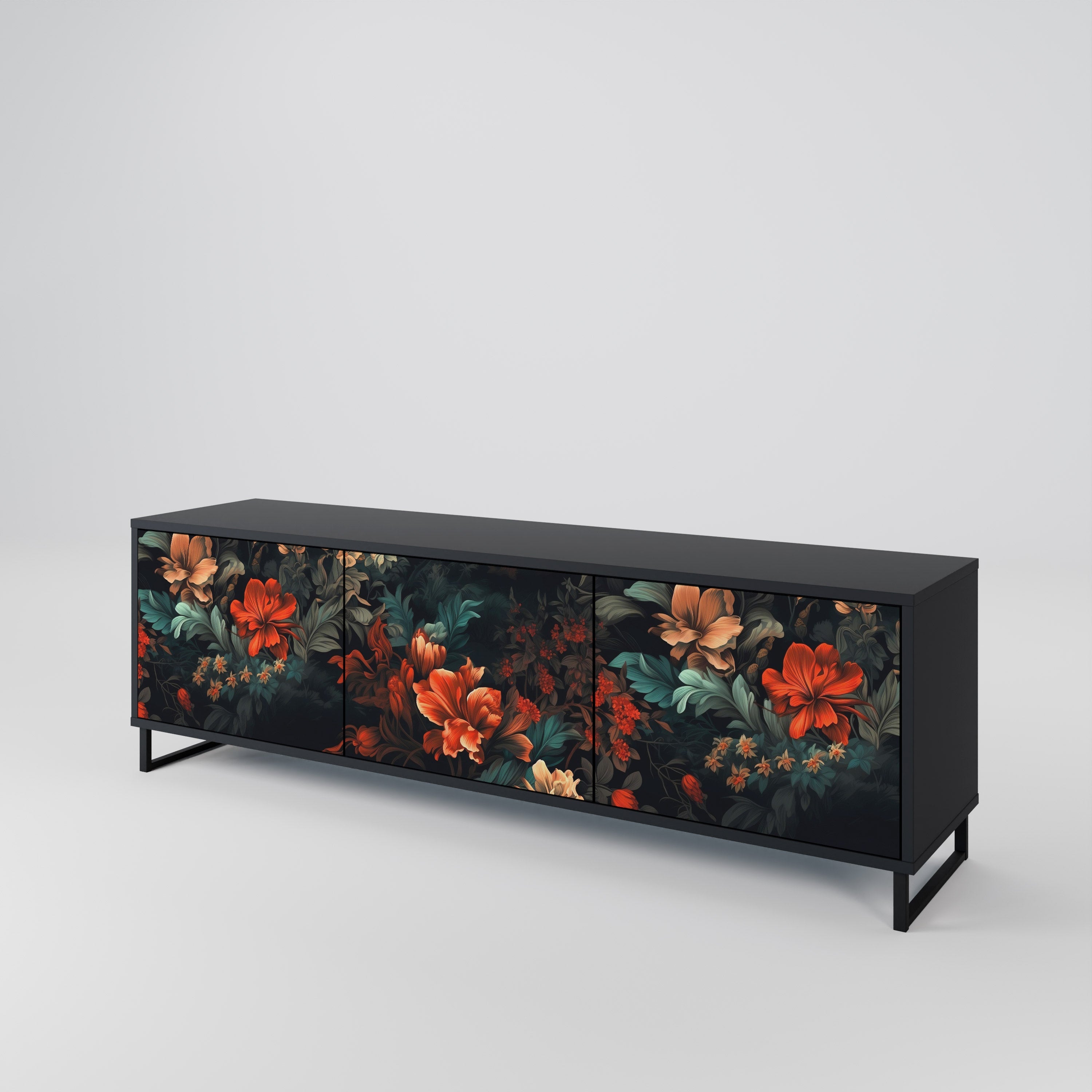 Meuble TV 3 portes IMAGINARY BLOSSOM finition noire