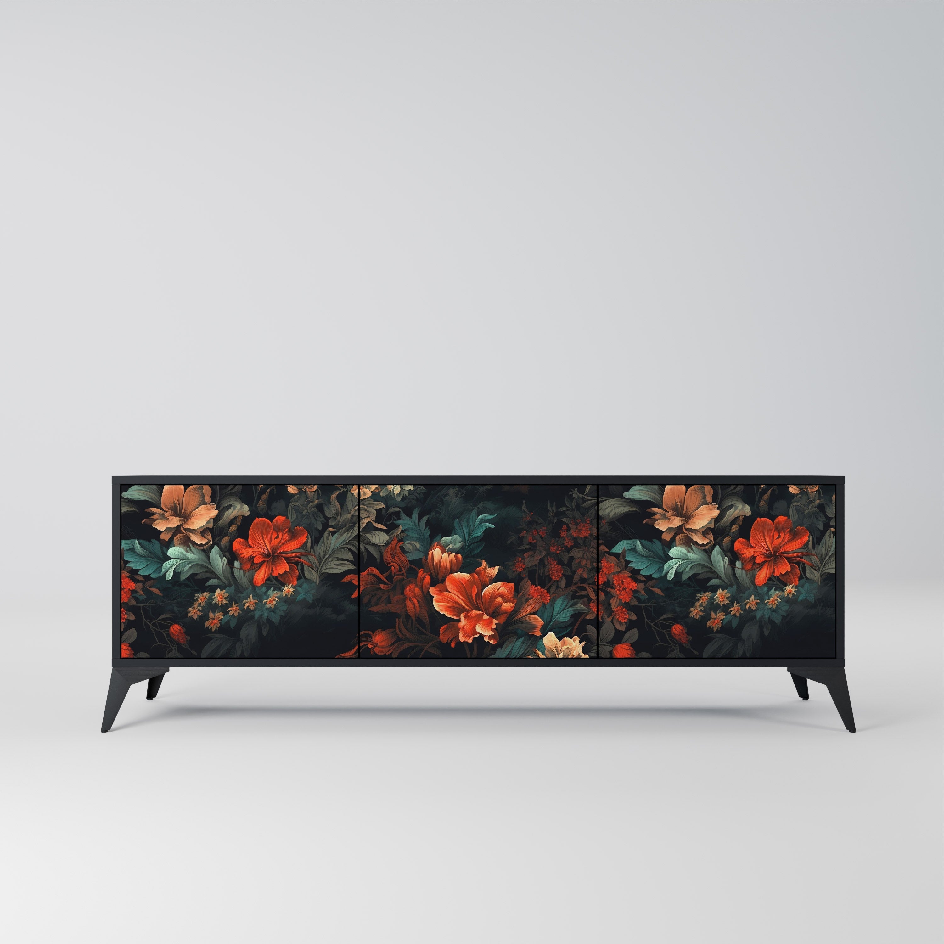 Meuble TV 3 portes IMAGINARY BLOSSOM finition noire