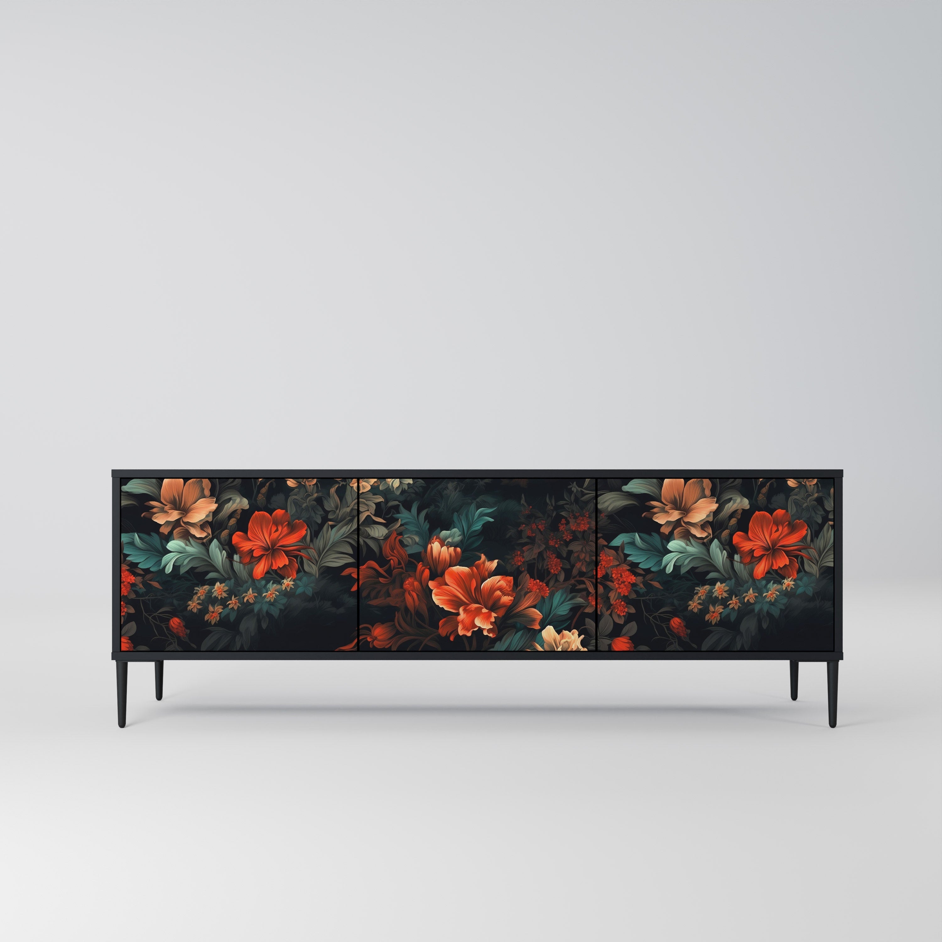 Meuble TV 3 portes IMAGINARY BLOSSOM finition noire