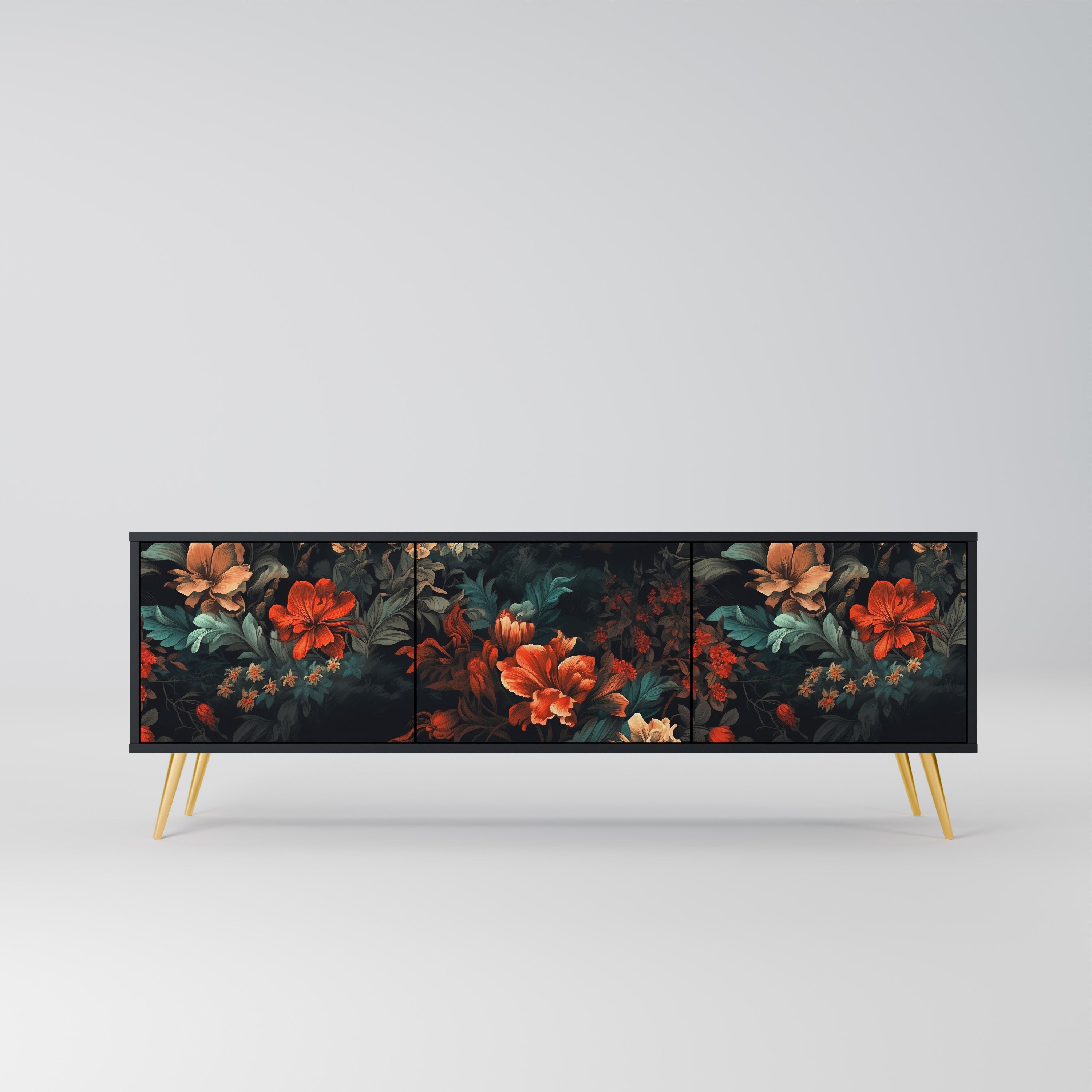 Meuble TV 3 portes IMAGINARY BLOSSOM finition noire