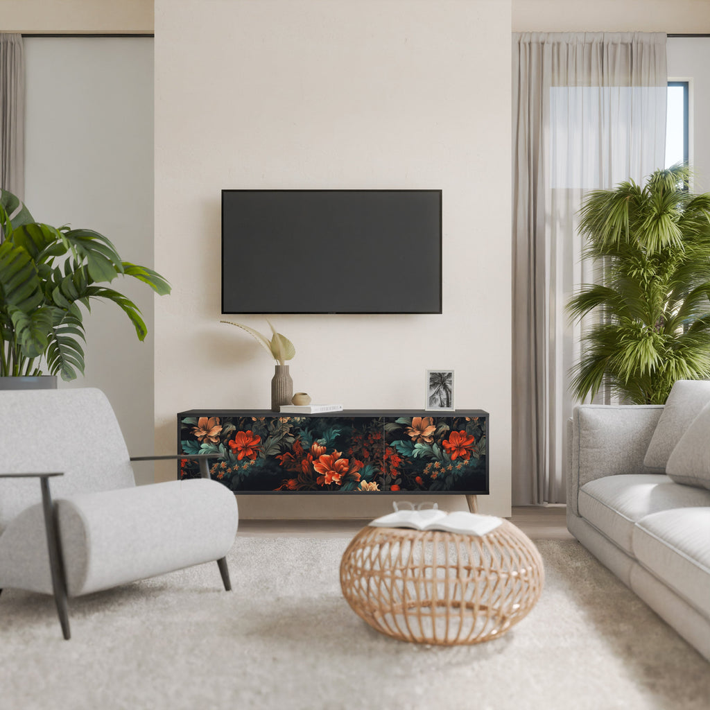 Meuble TV 3 portes IMAGINARY BLOSSOM finition noire