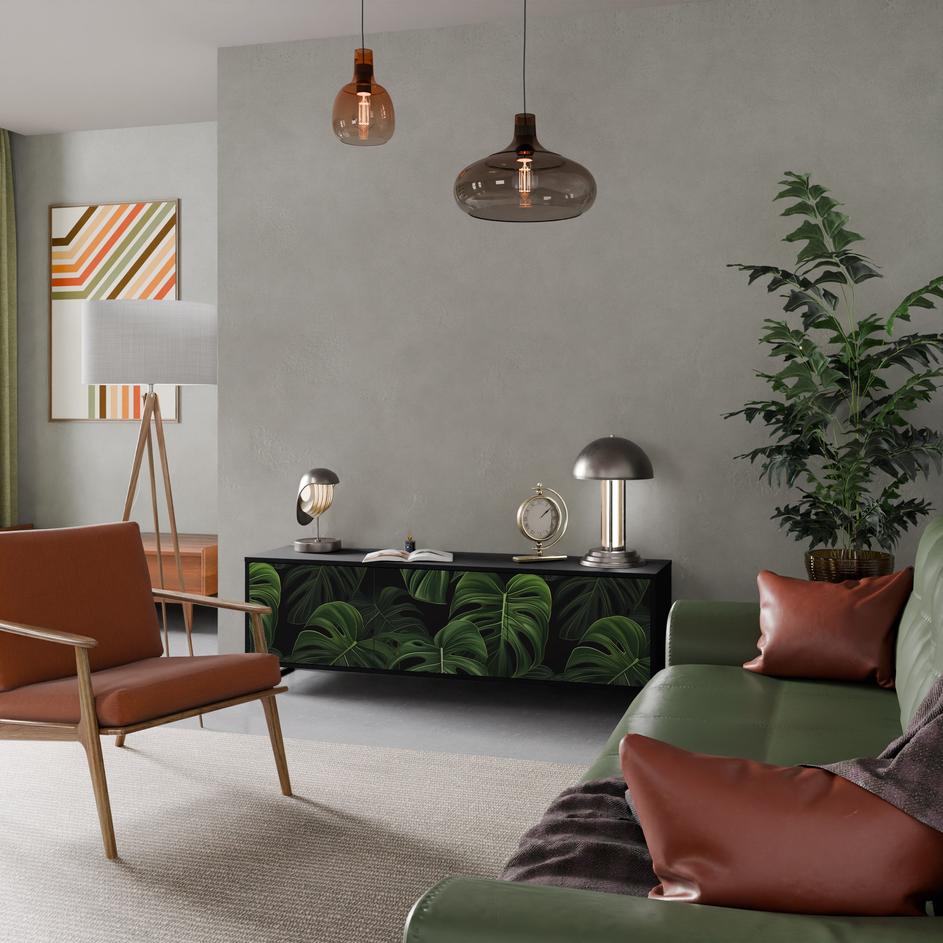 Meuble TV 3 portes INFINITE MONSTERA finition noire