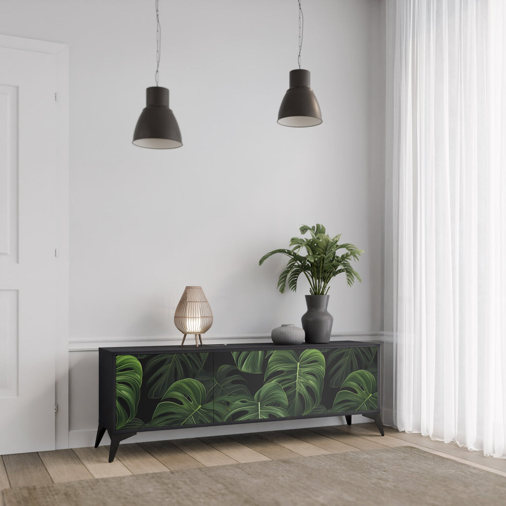 INFINITE MONSTERA 3-Door TV Stand in Black Finish