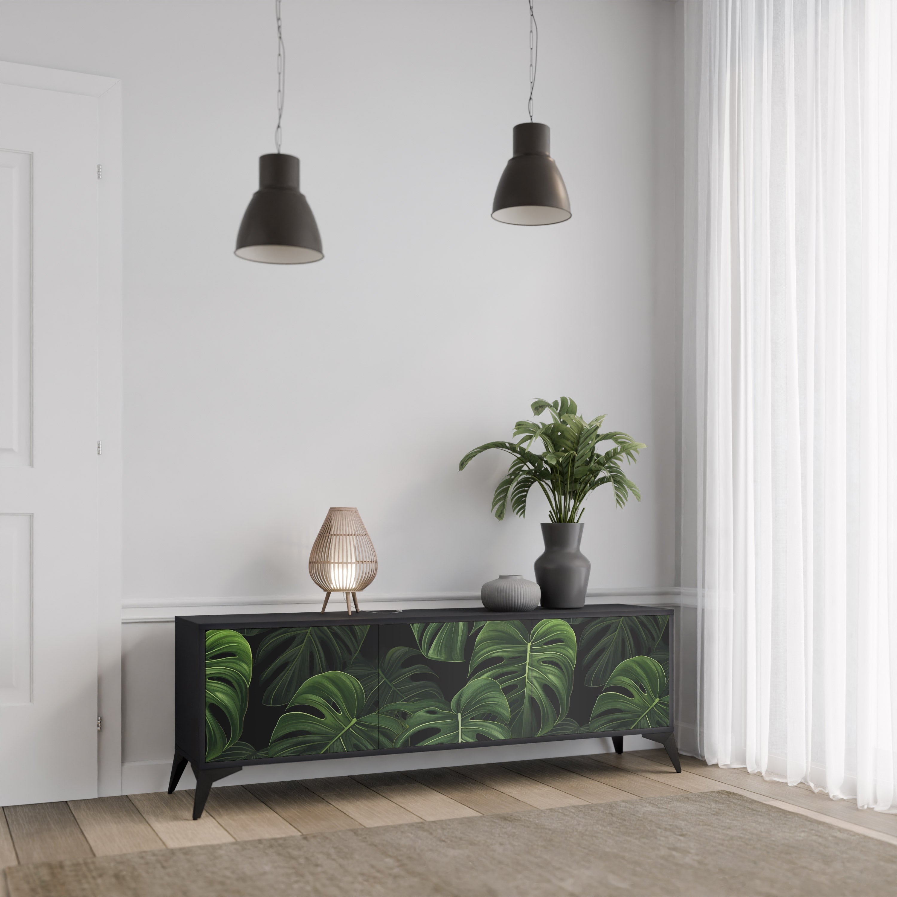 Meuble TV 3 portes INFINITE MONSTERA finition noire