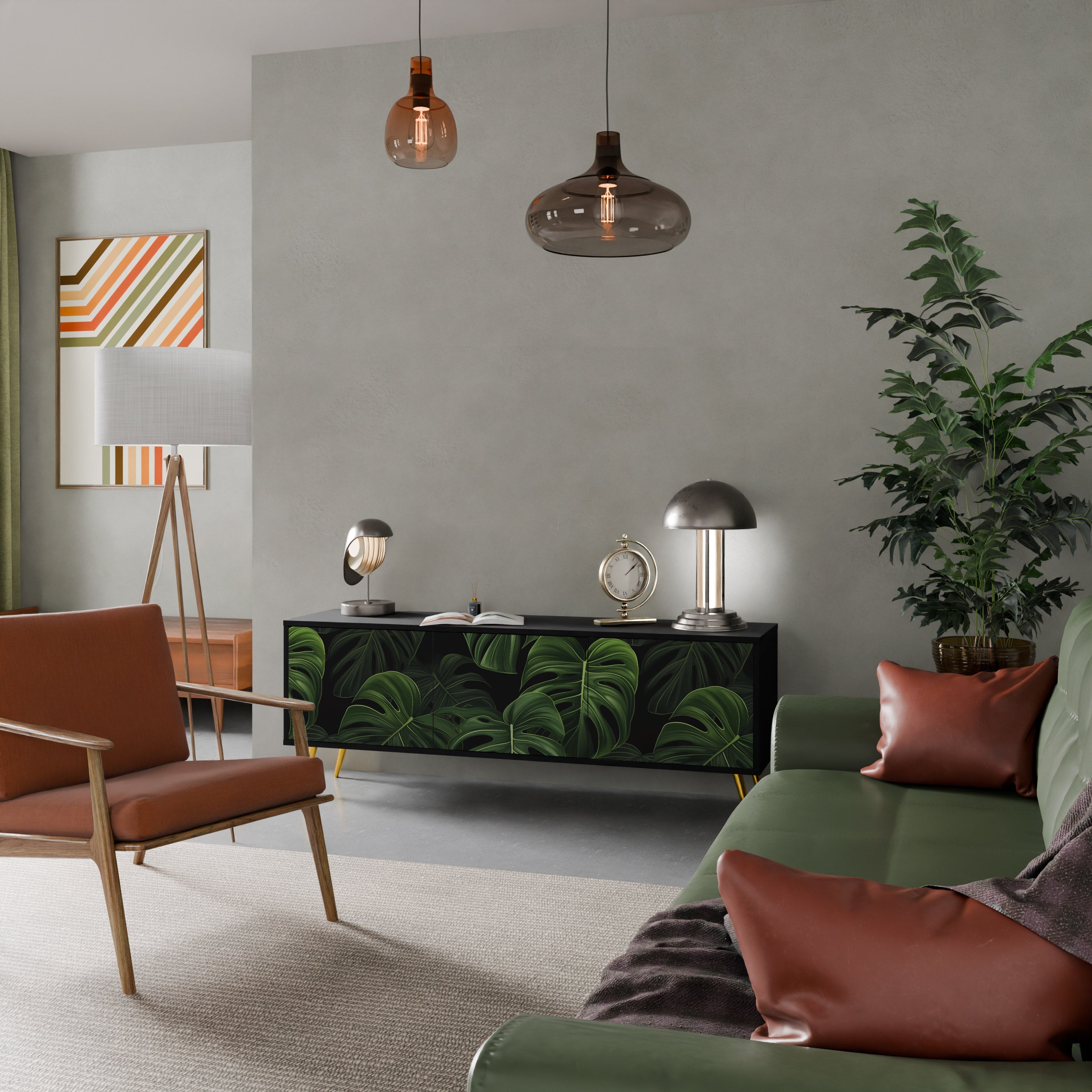 Meuble TV 3 portes INFINITE MONSTERA finition noire