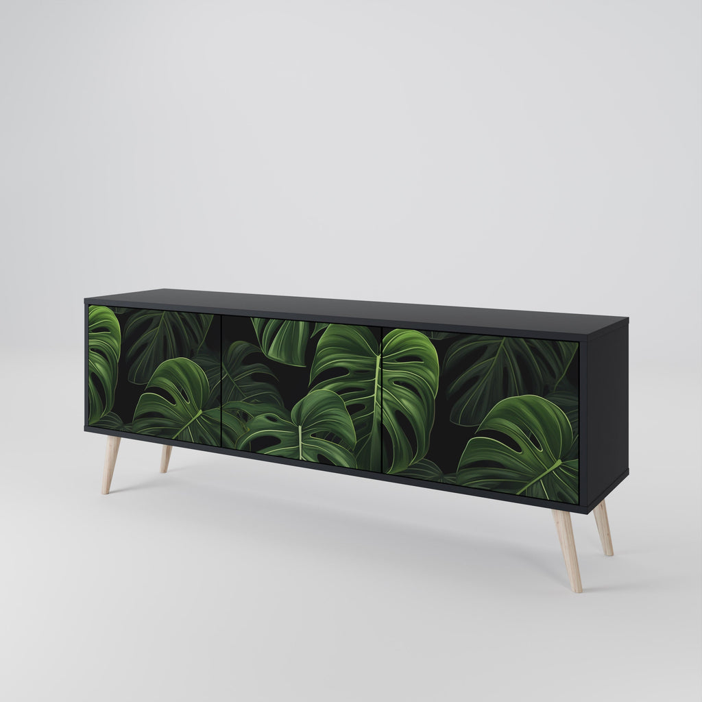 INFINITE MONSTERA 3-Door TV Stand in Black Finish