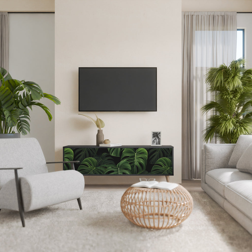 INFINITE MONSTERA 3-Door TV Stand in Black Finish