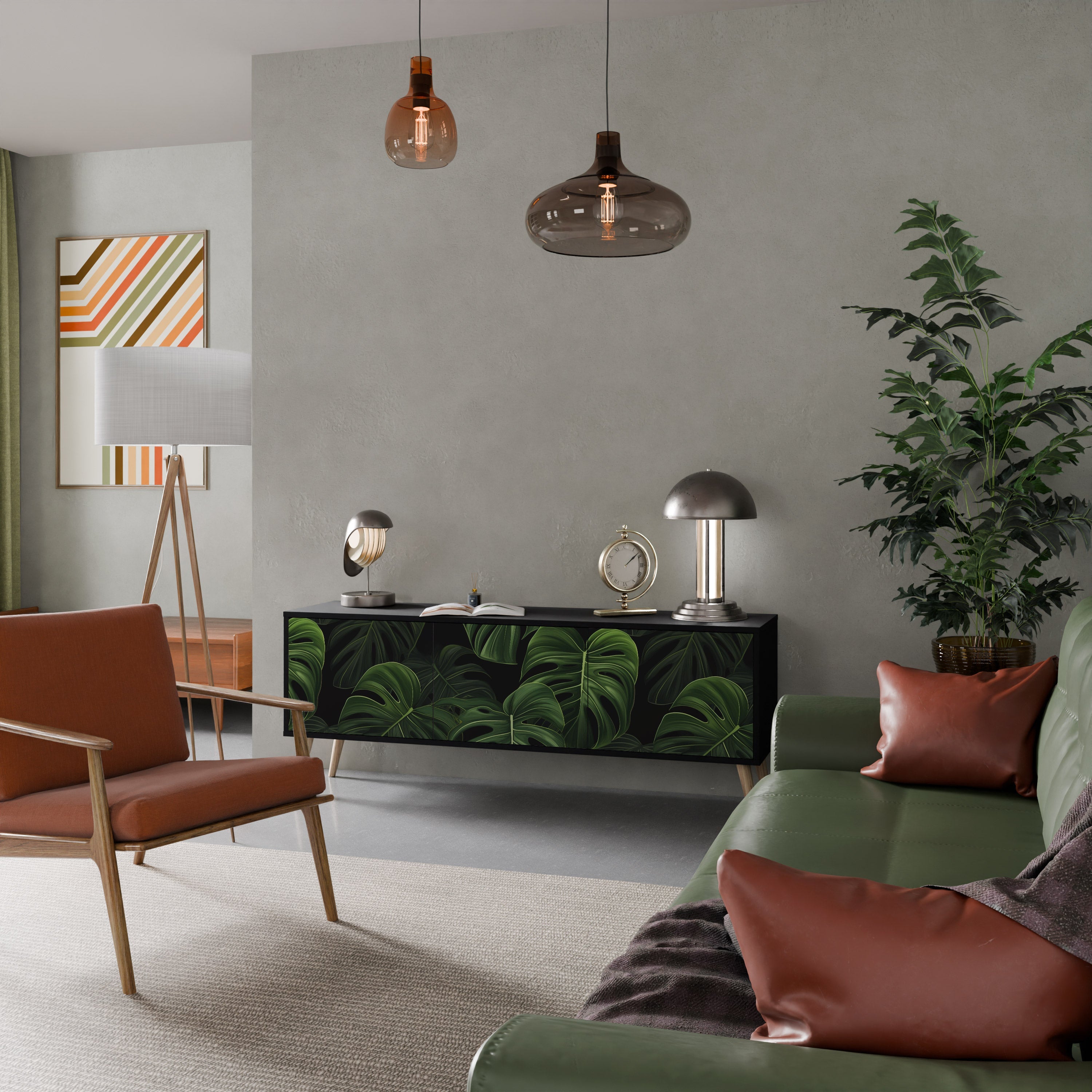 Meuble TV 3 portes INFINITE MONSTERA finition noire