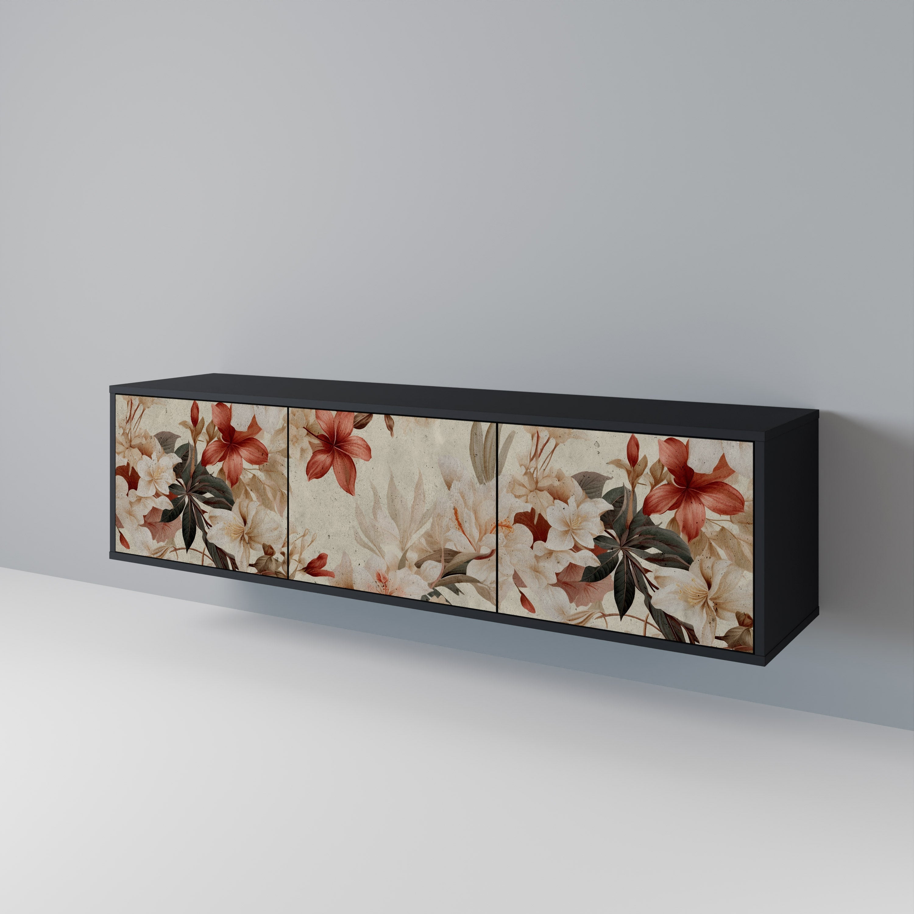 Meuble TV 3 portes PETAL HARMONY finition noire