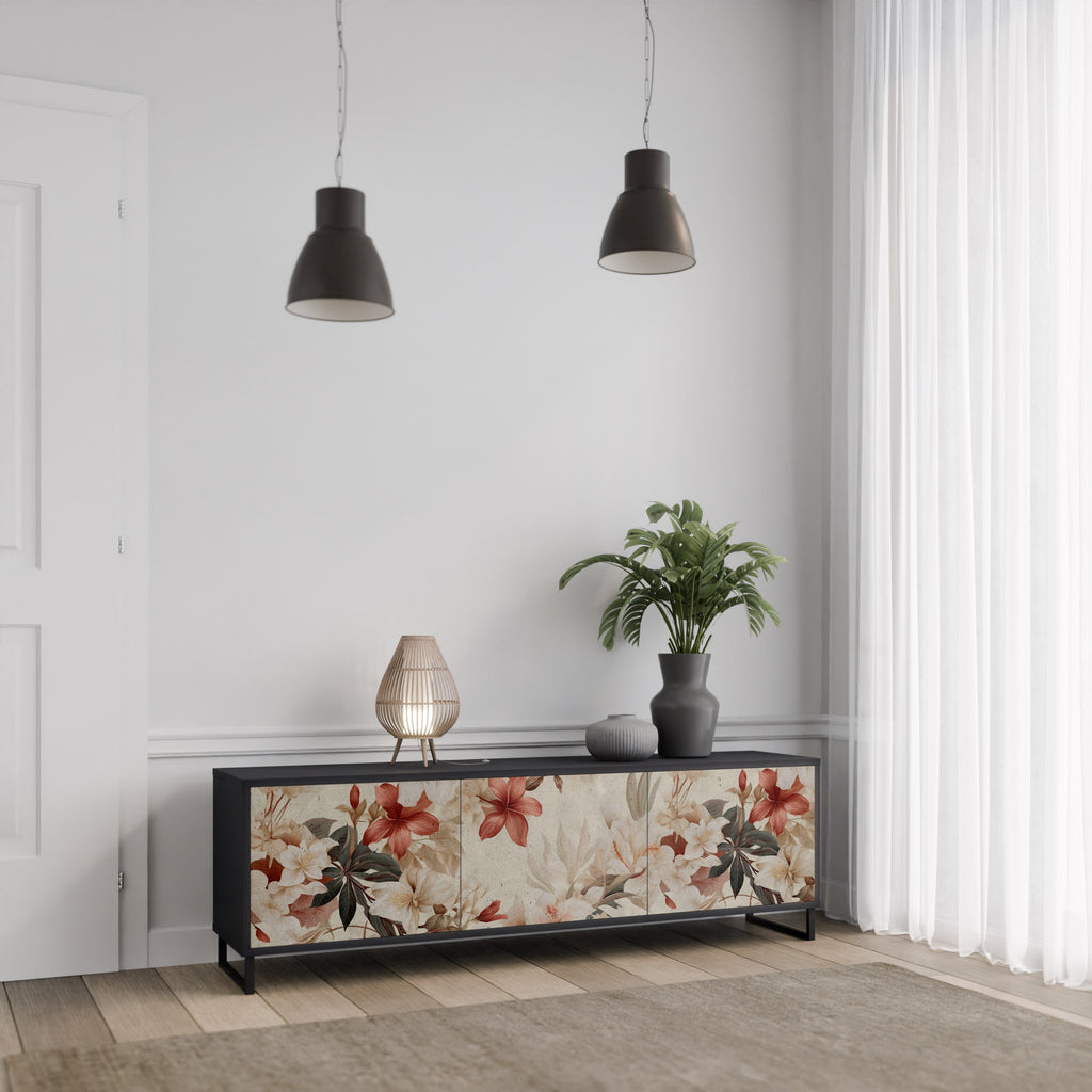 Meuble TV 3 portes PETAL HARMONY finition noire