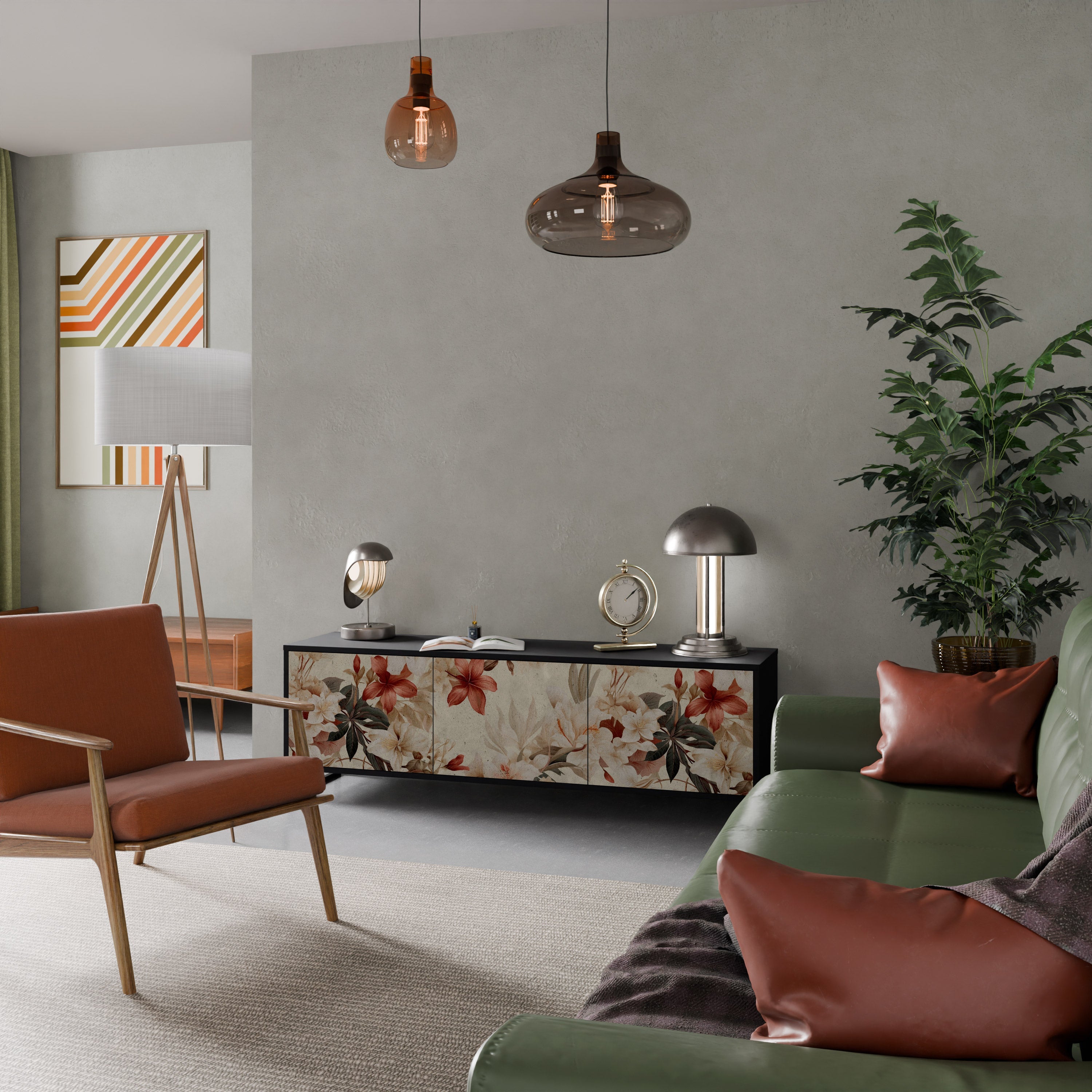 Meuble TV 3 portes PETAL HARMONY finition noire