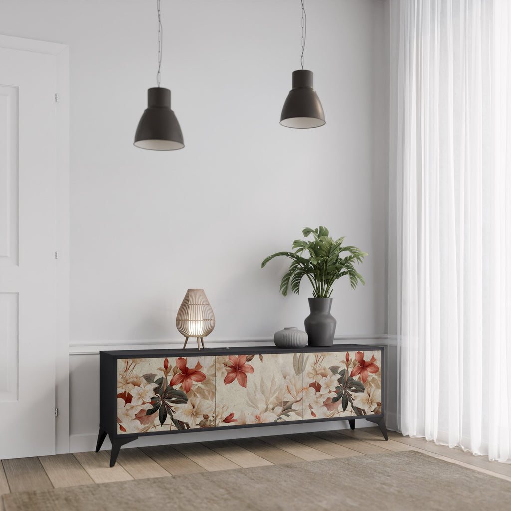 Meuble TV 3 portes PETAL HARMONY finition noire