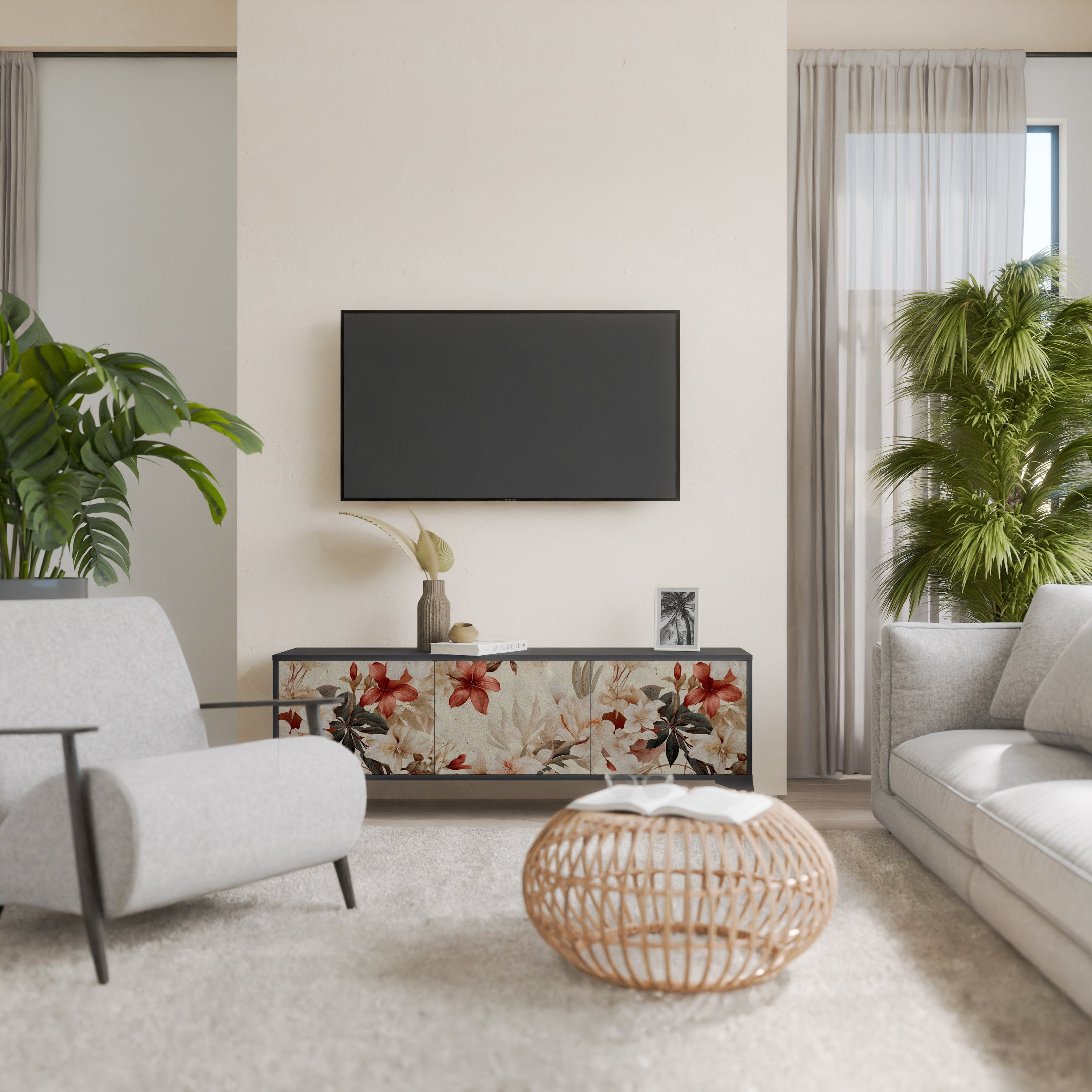 Meuble TV 3 portes PETAL HARMONY finition noire