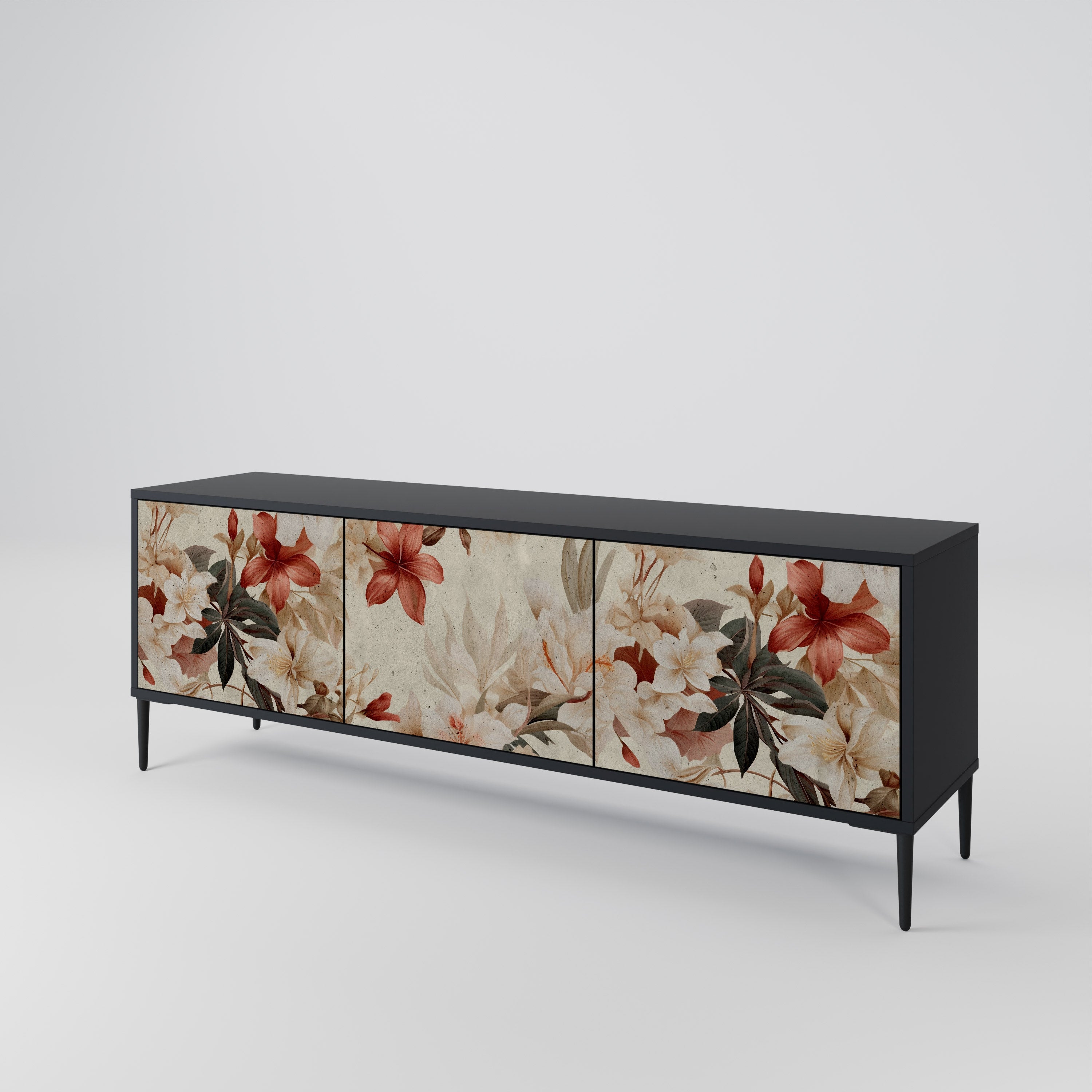 Meuble TV 3 portes PETAL HARMONY finition noire