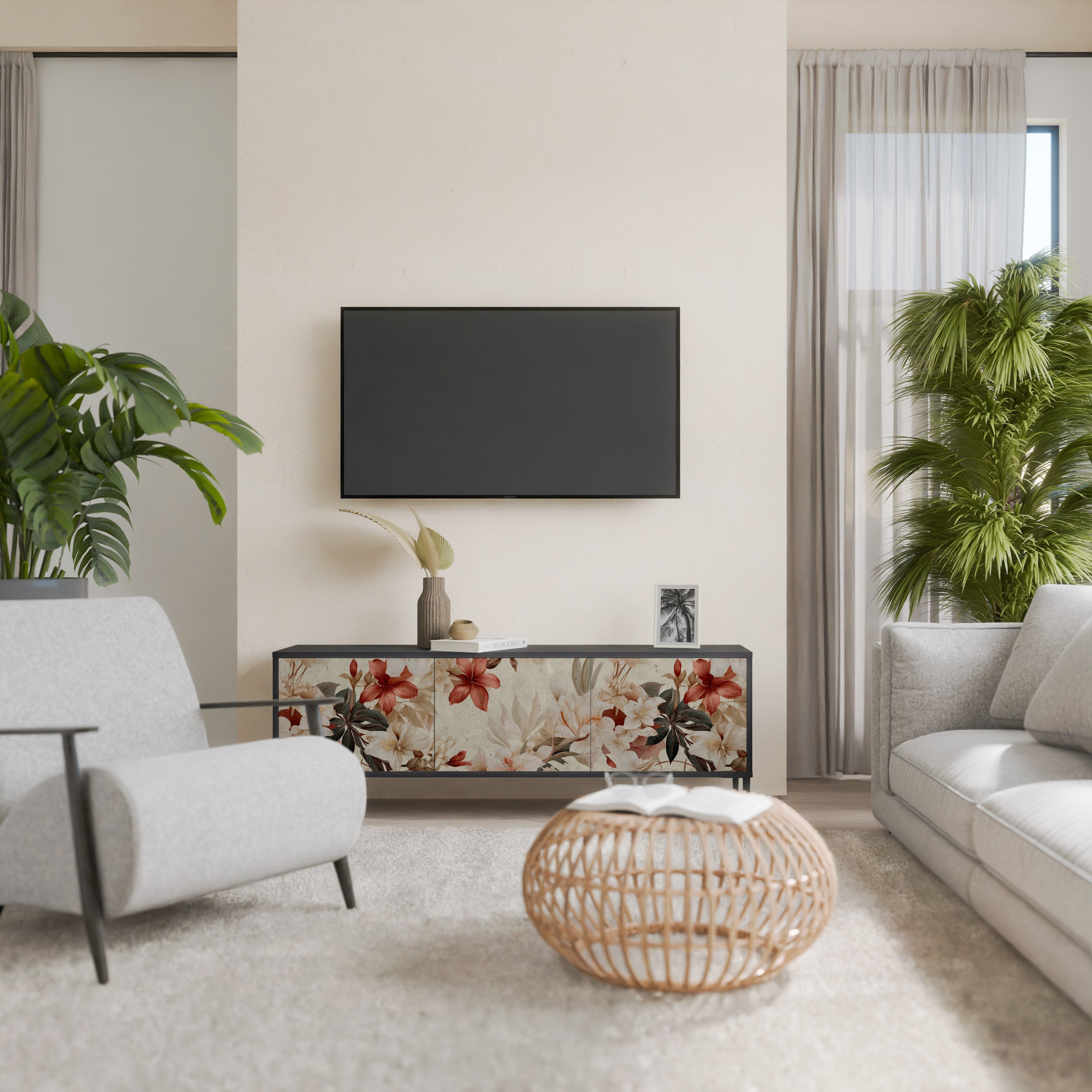 Meuble TV 3 portes PETAL HARMONY finition noire