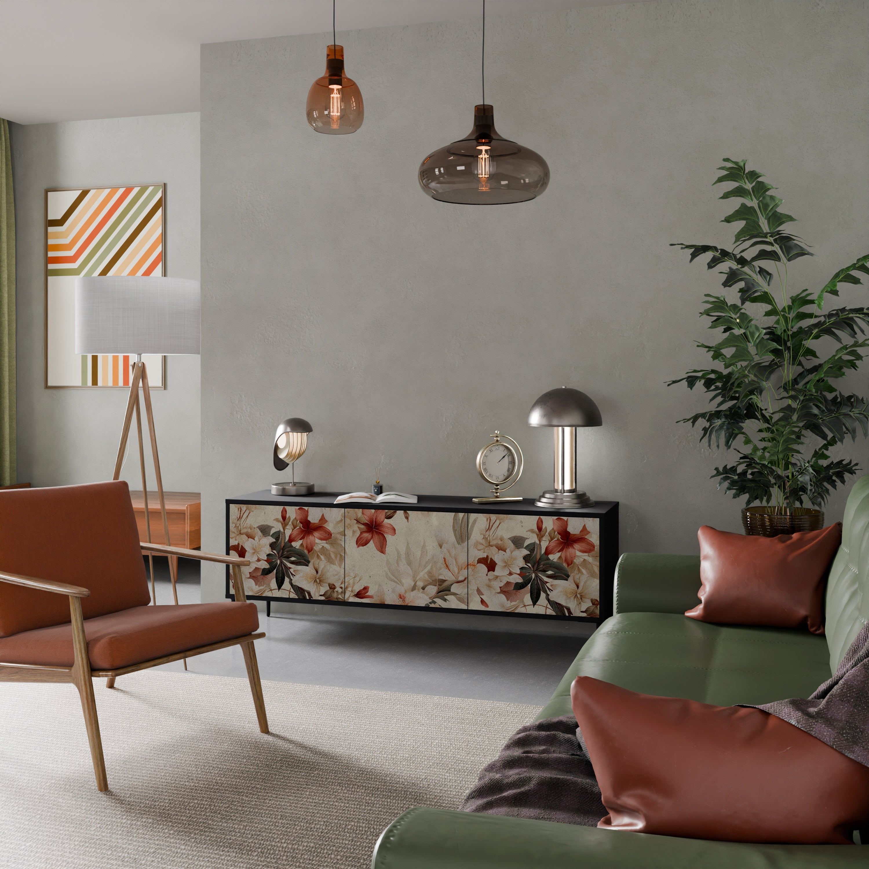 Meuble TV 3 portes PETAL HARMONY finition noire