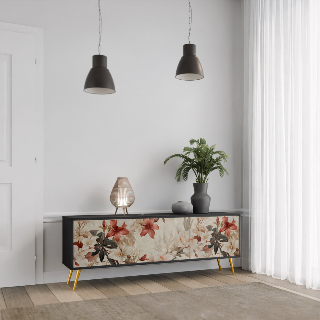 Meuble TV 3 portes PETAL HARMONY finition noire