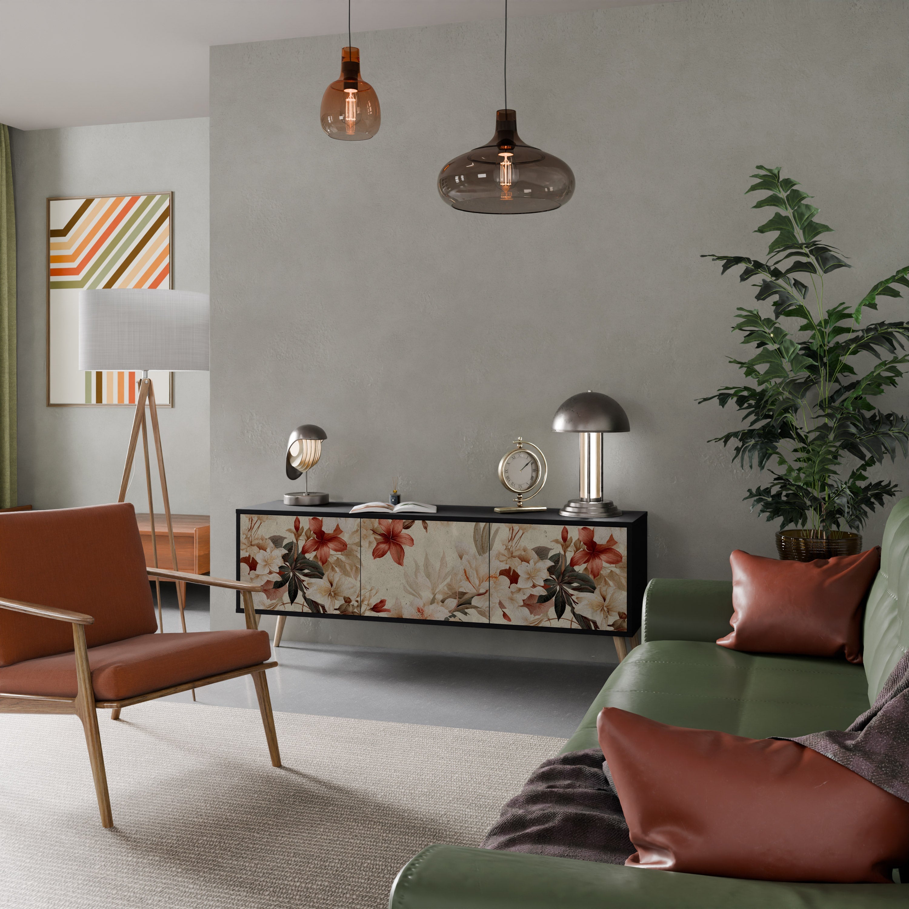 Meuble TV 3 portes PETAL HARMONY finition noire