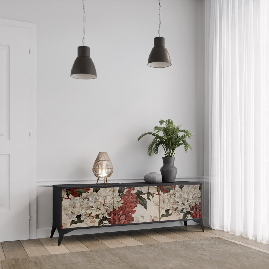 EPHEMERAL DAYS 3-Door TV Stand in Black Finish