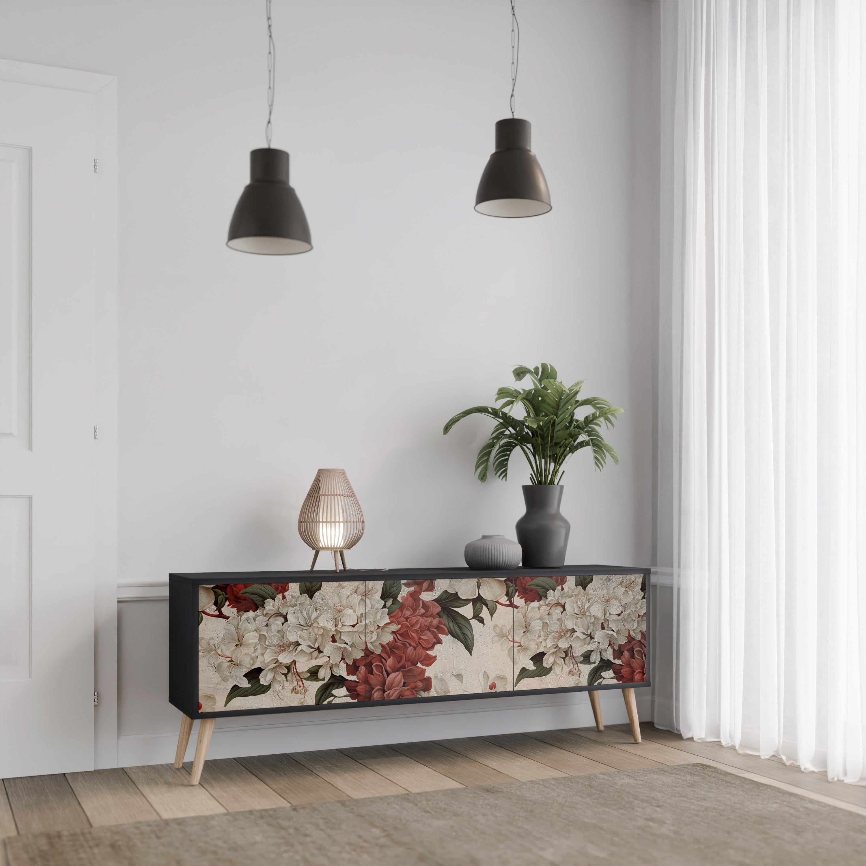 Meuble TV 3 portes EPHEMERAL DAYS en finition noire