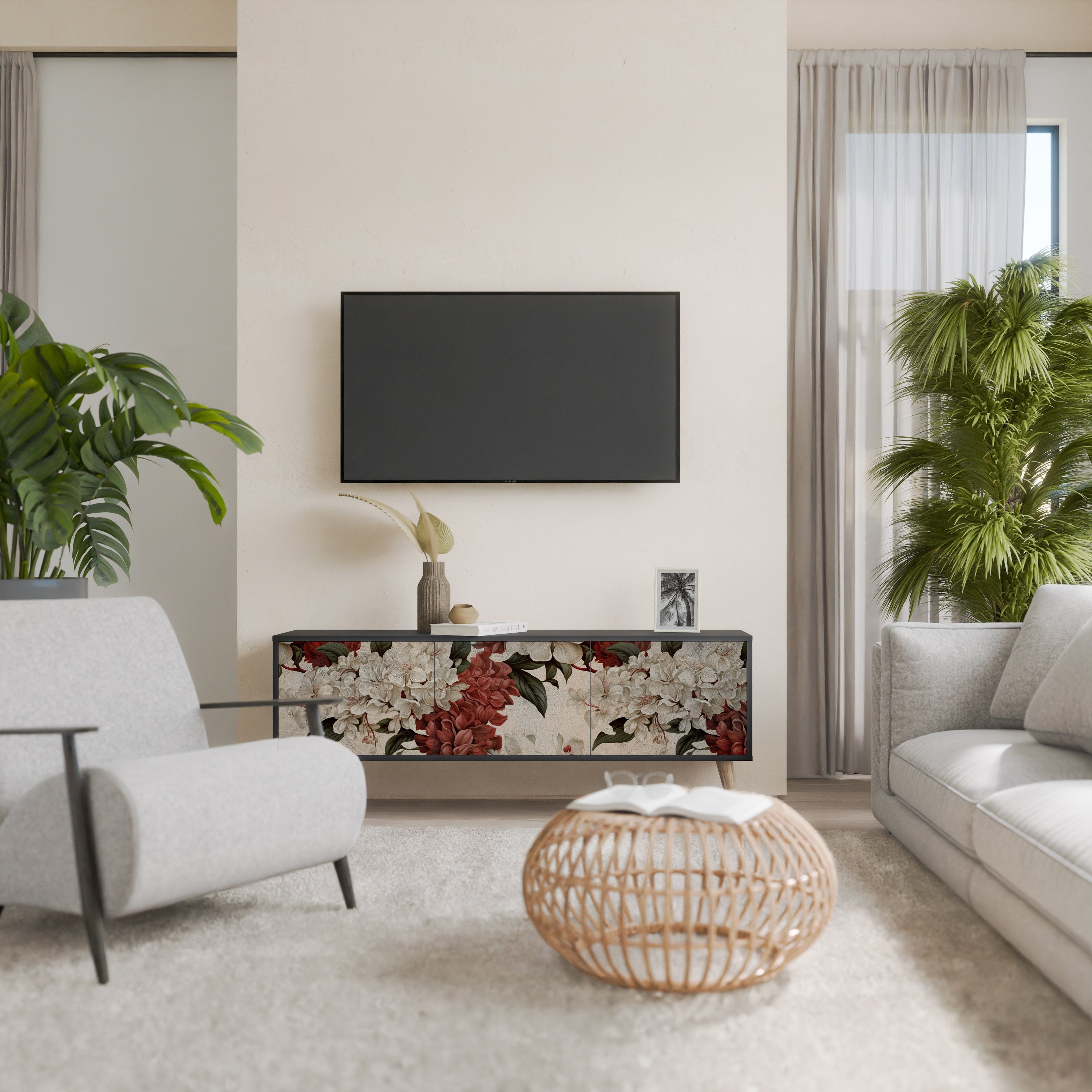 Meuble TV 3 portes EPHEMERAL DAYS en finition noire