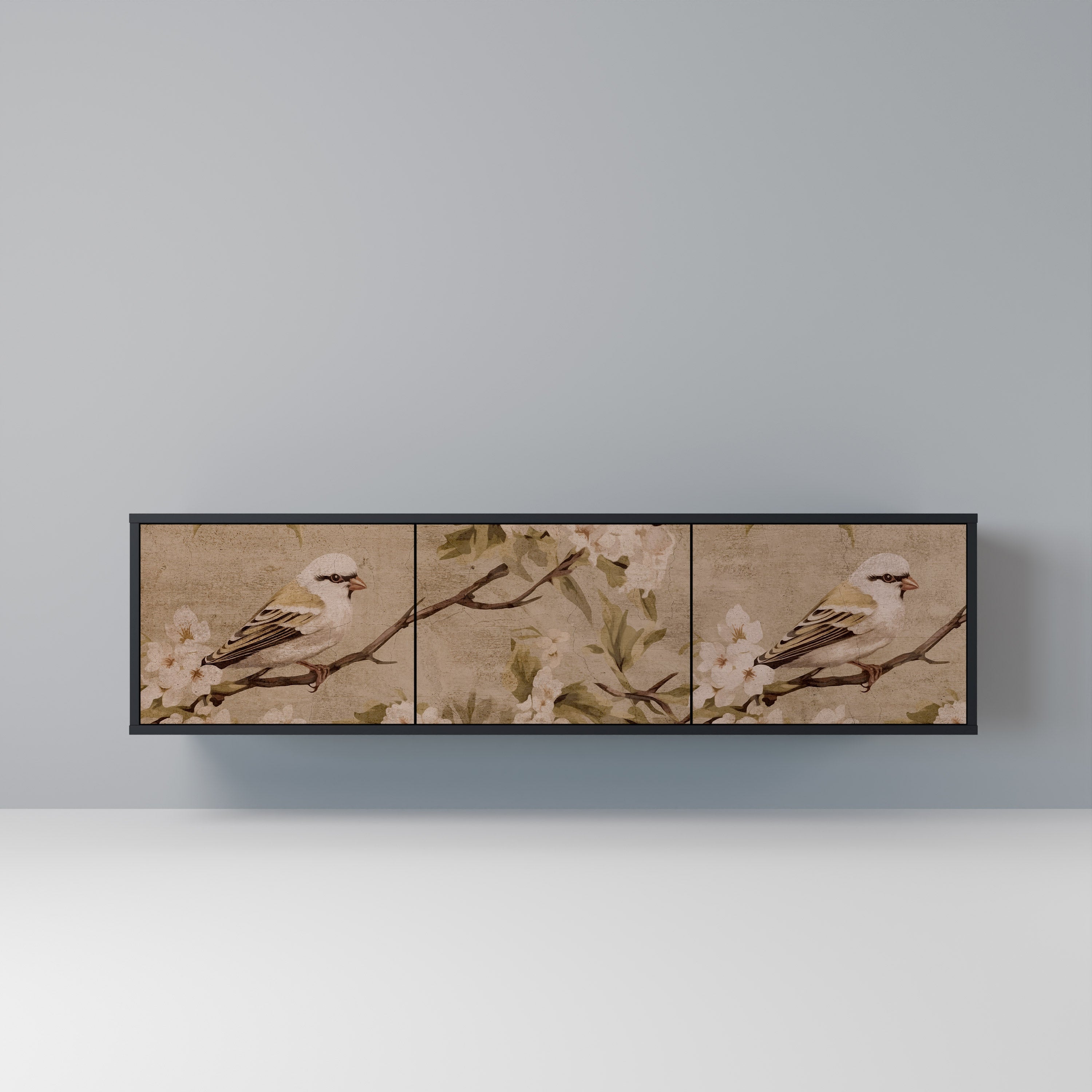 Meuble TV 3 portes PETAL DISTINGUISH, finition noire