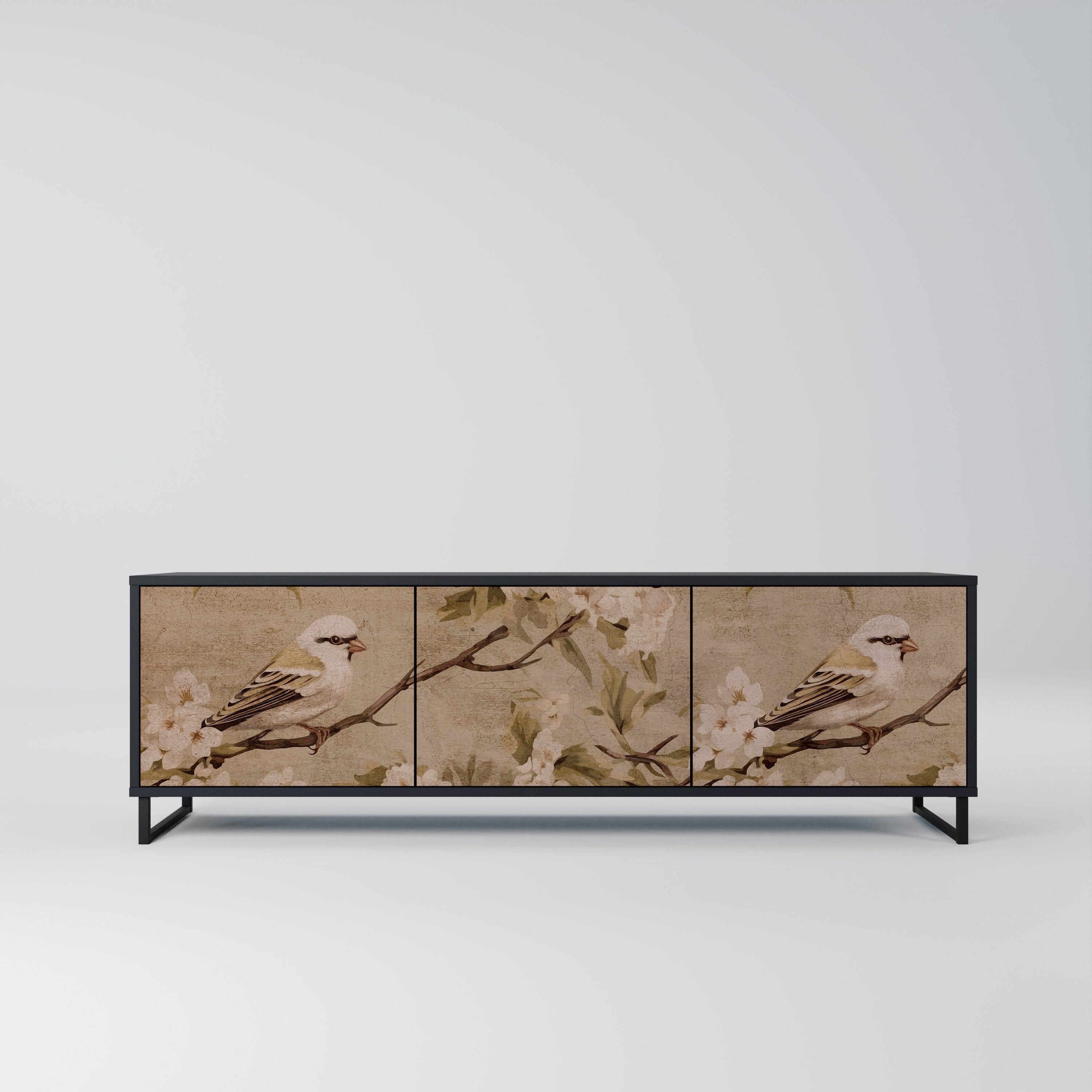 Meuble TV 3 portes PETAL DISTINGUISH, finition noire