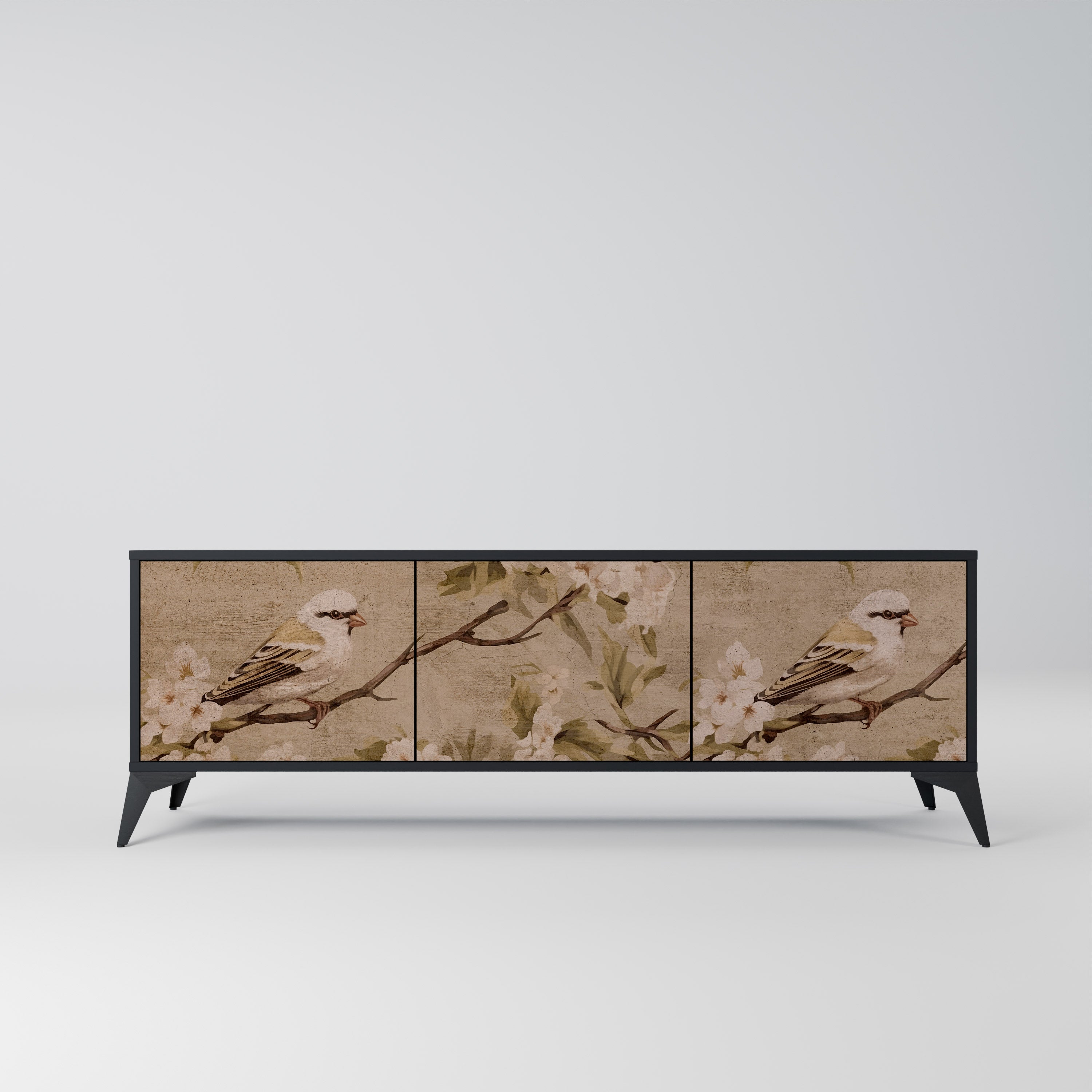 Meuble TV 3 portes PETAL DISTINGUISH, finition noire