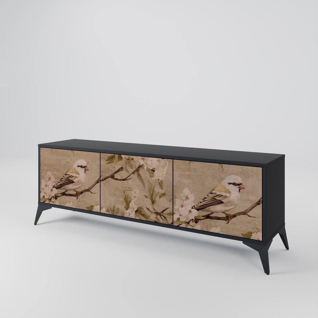 PETAL DISTINGUISH 3-Door TV Stand in Black Finish