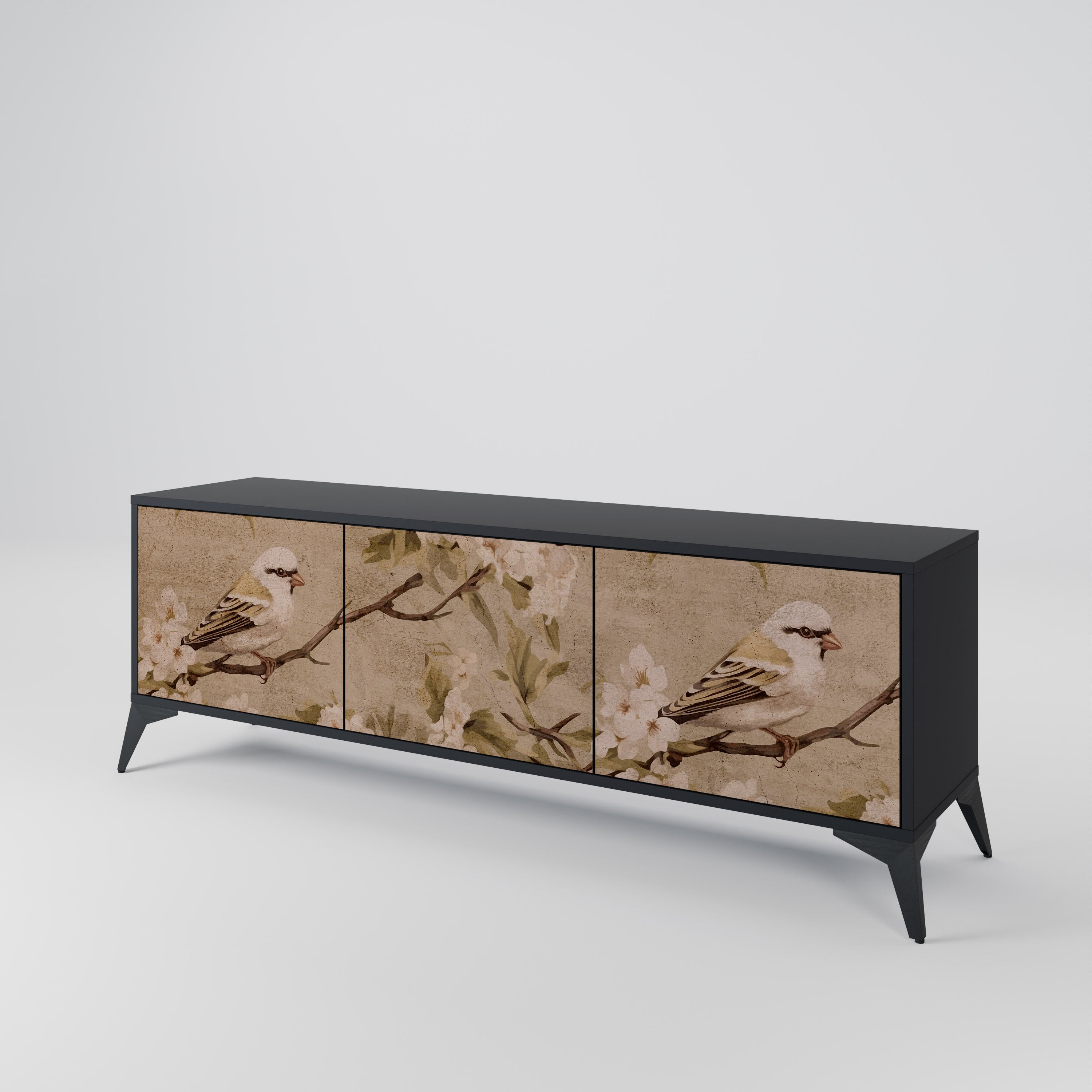 Meuble TV 3 portes PETAL DISTINGUISH, finition noire