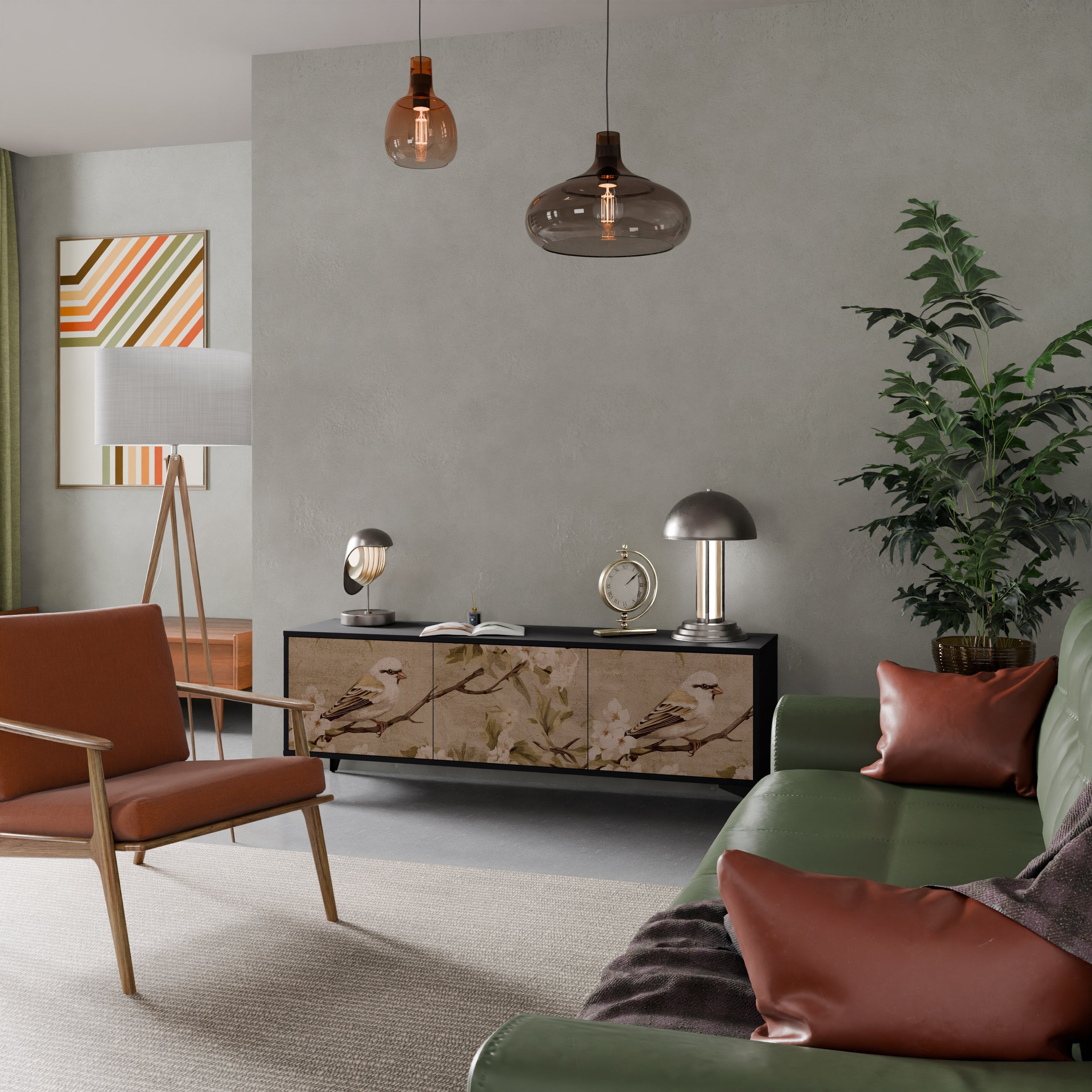 Meuble TV 3 portes PETAL DISTINGUISH, finition noire