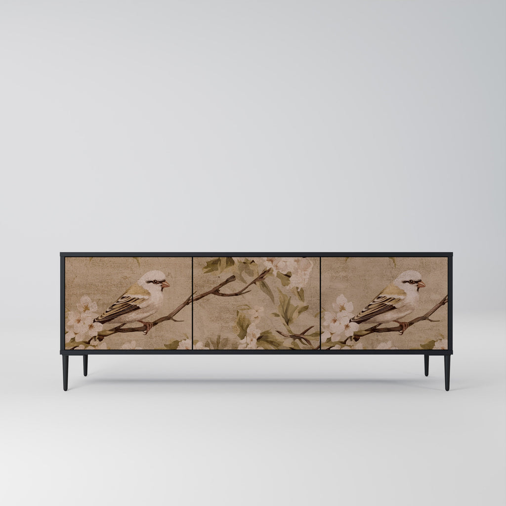 PETAL DISTINGUISH 3-Door TV Stand in Black Finish