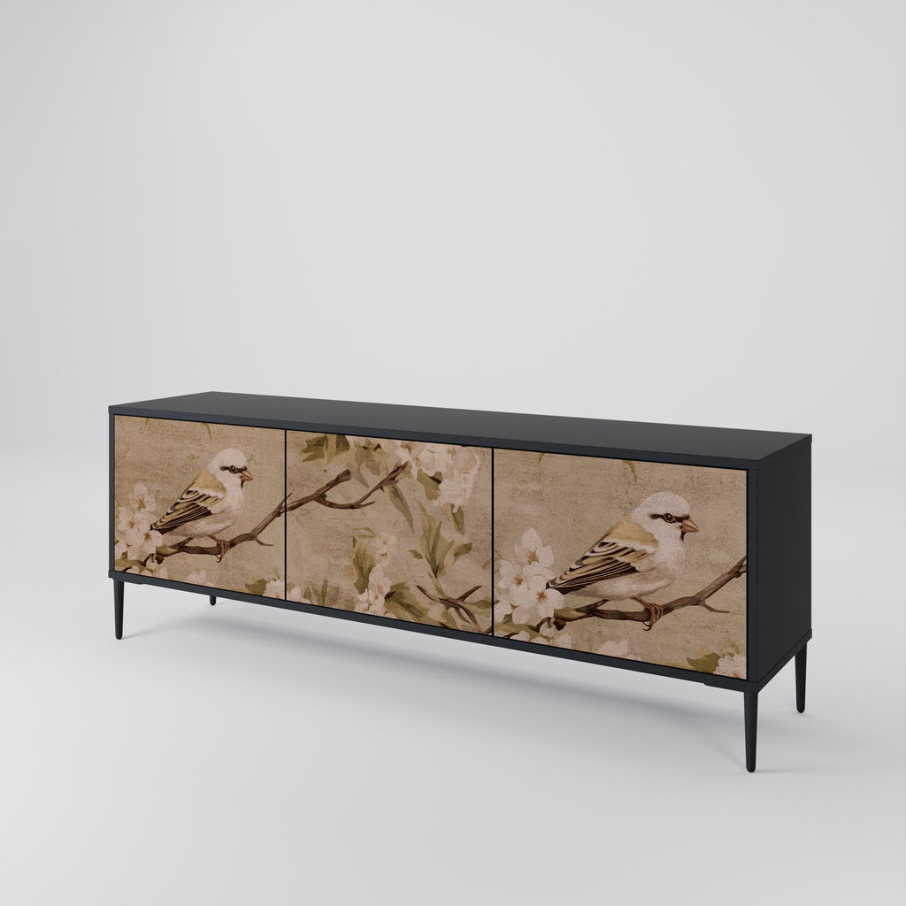 PETAL DISTINGUISH 3-Door TV Stand in Black Finish