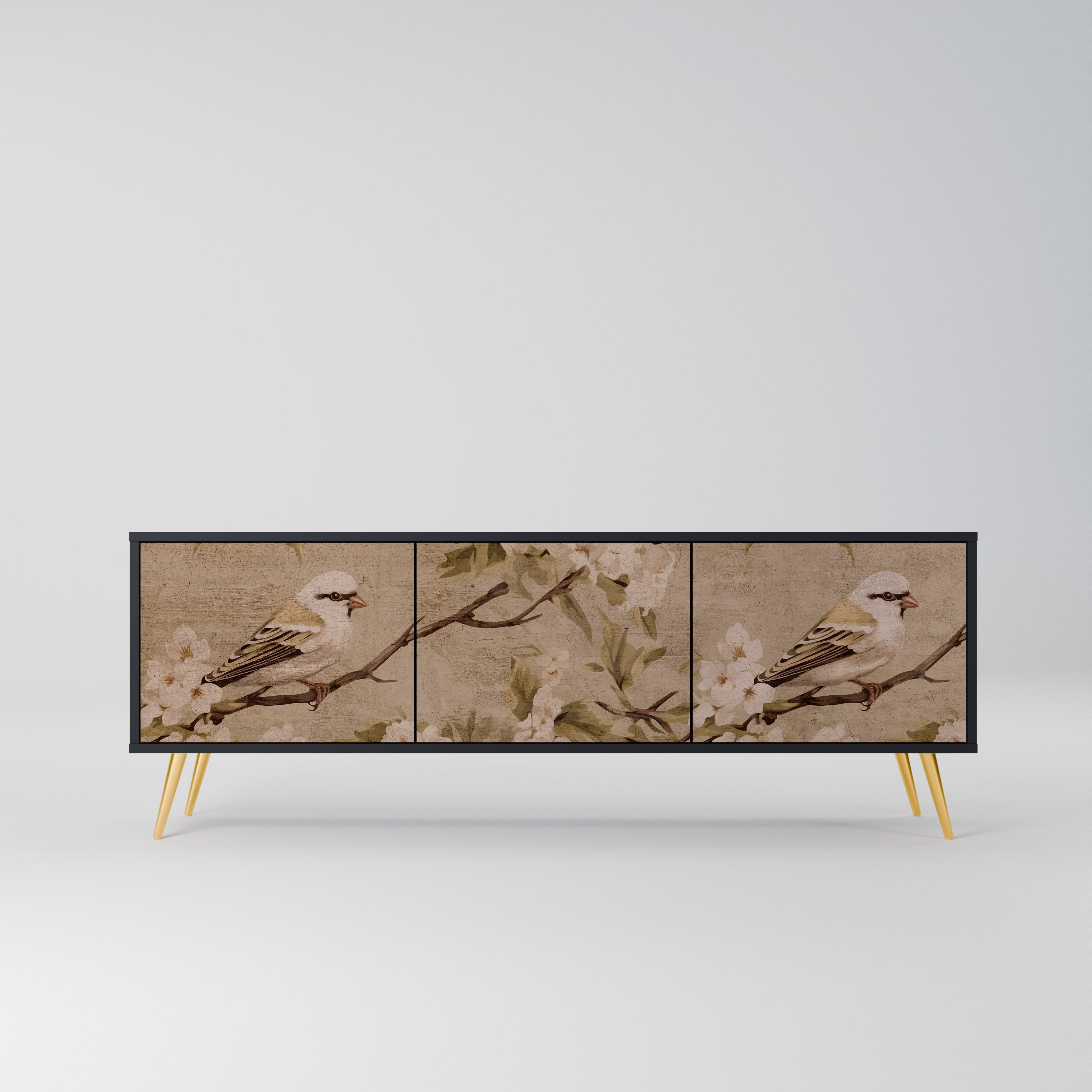 Meuble TV 3 portes PETAL DISTINGUISH, finition noire