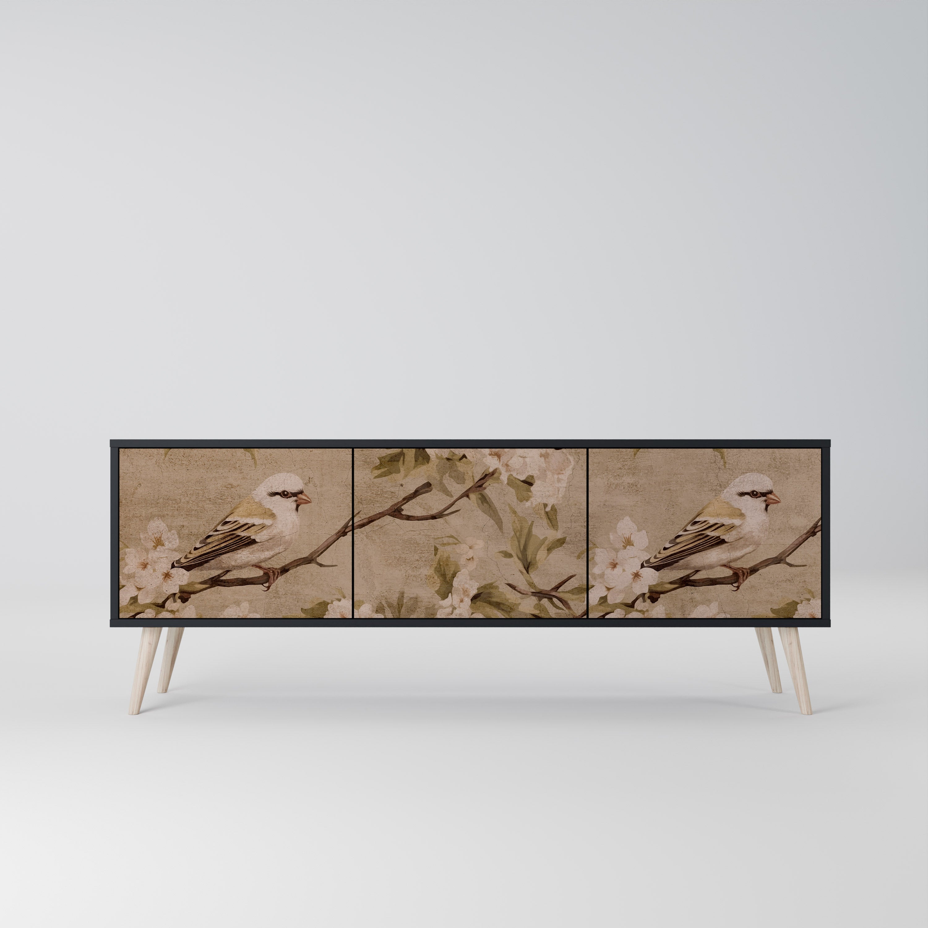 Meuble TV 3 portes PETAL DISTINGUISH, finition noire