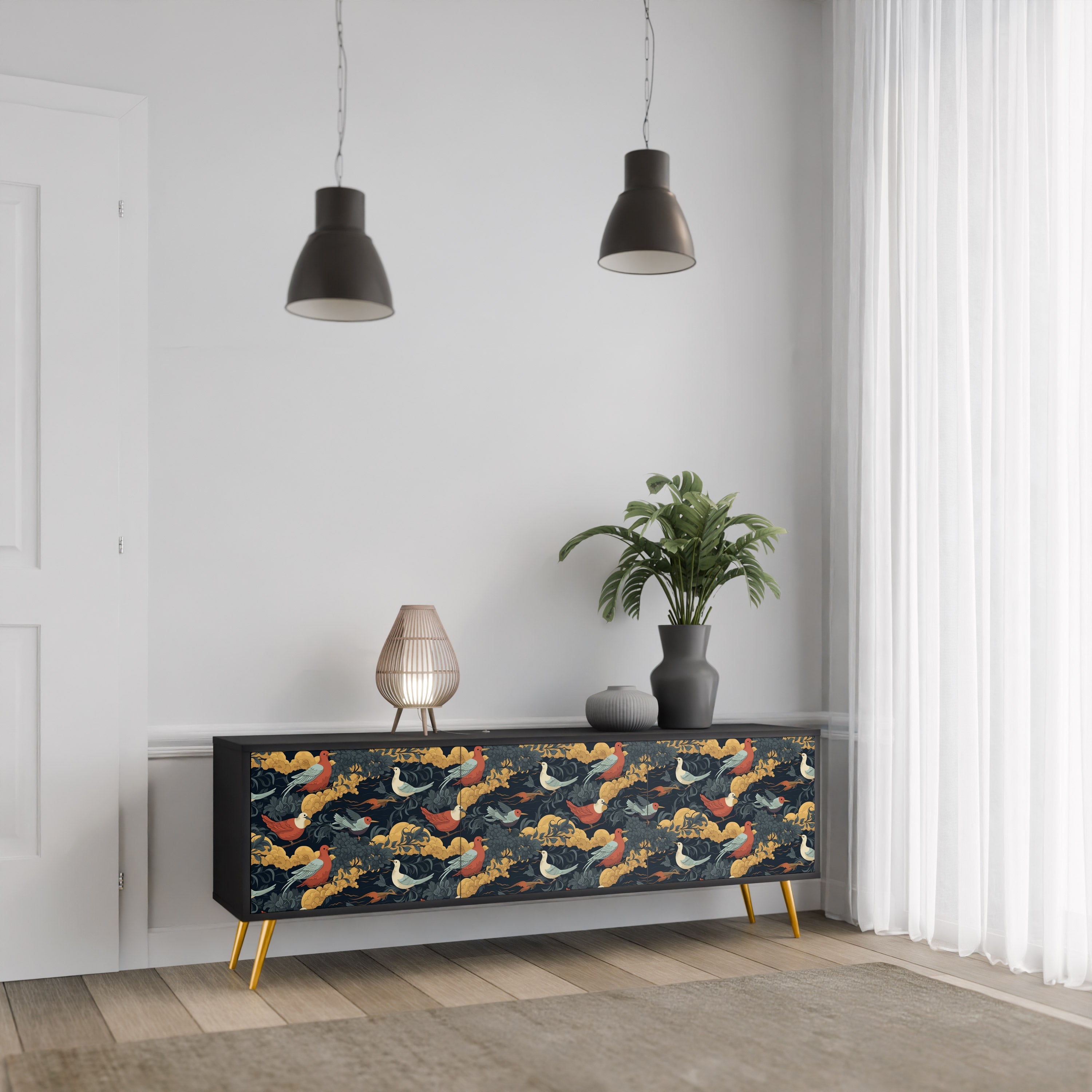 Meuble TV 3 portes FOWLY DAZE finition noire