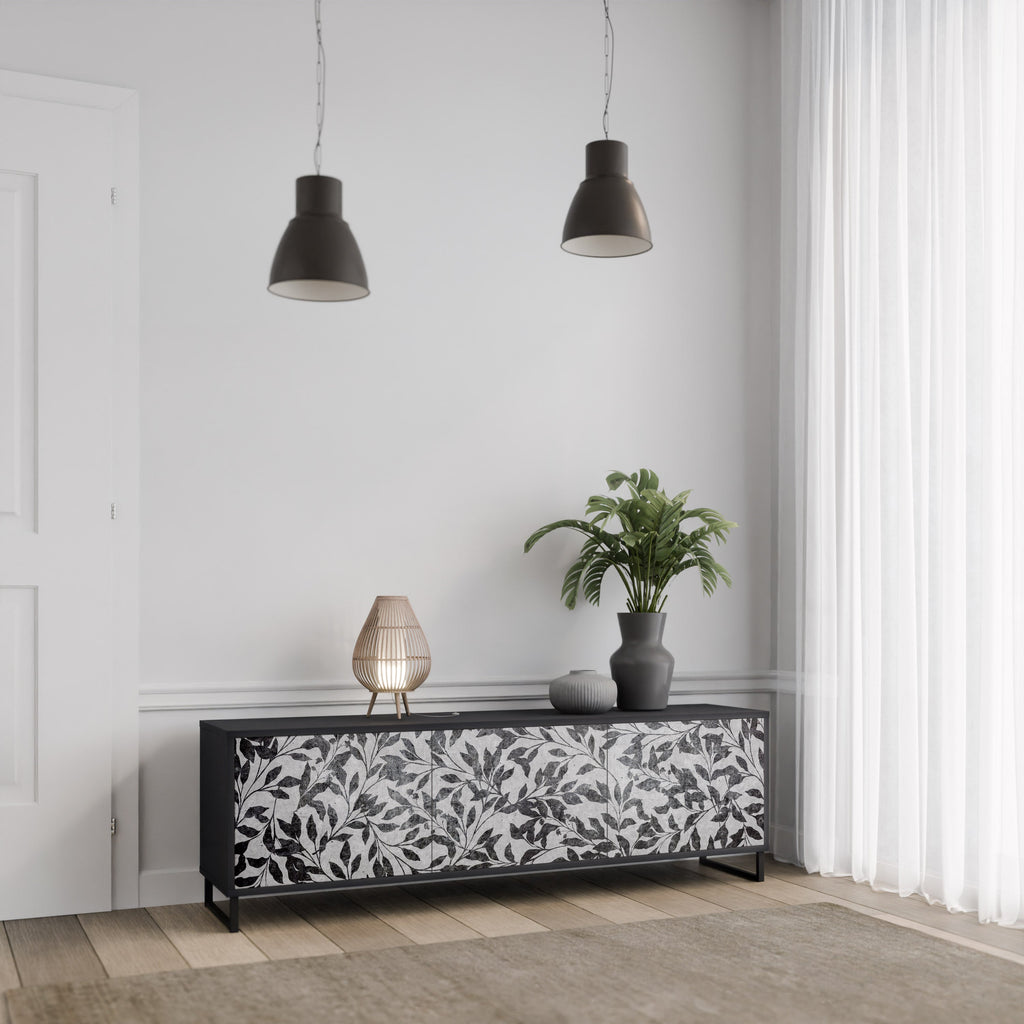 CHARCOAL SPROUT 3-Door TV Stand in Black Finish