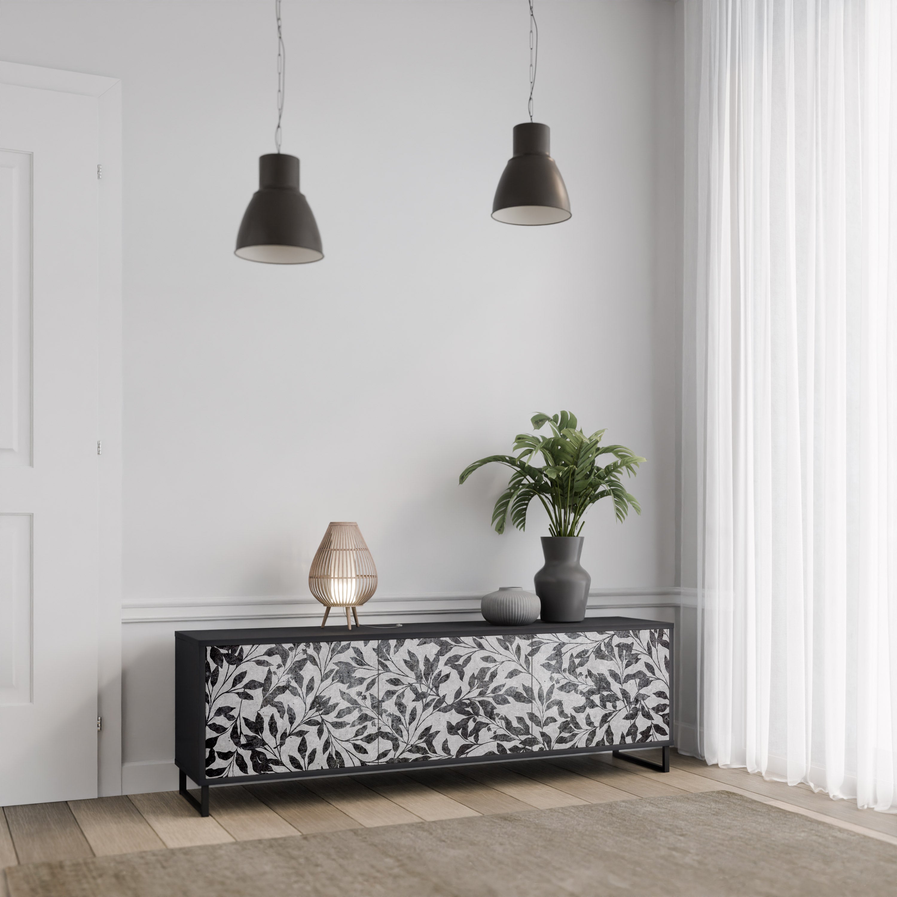 Meuble TV 3 portes CHARCOAL SPROUT finition noire