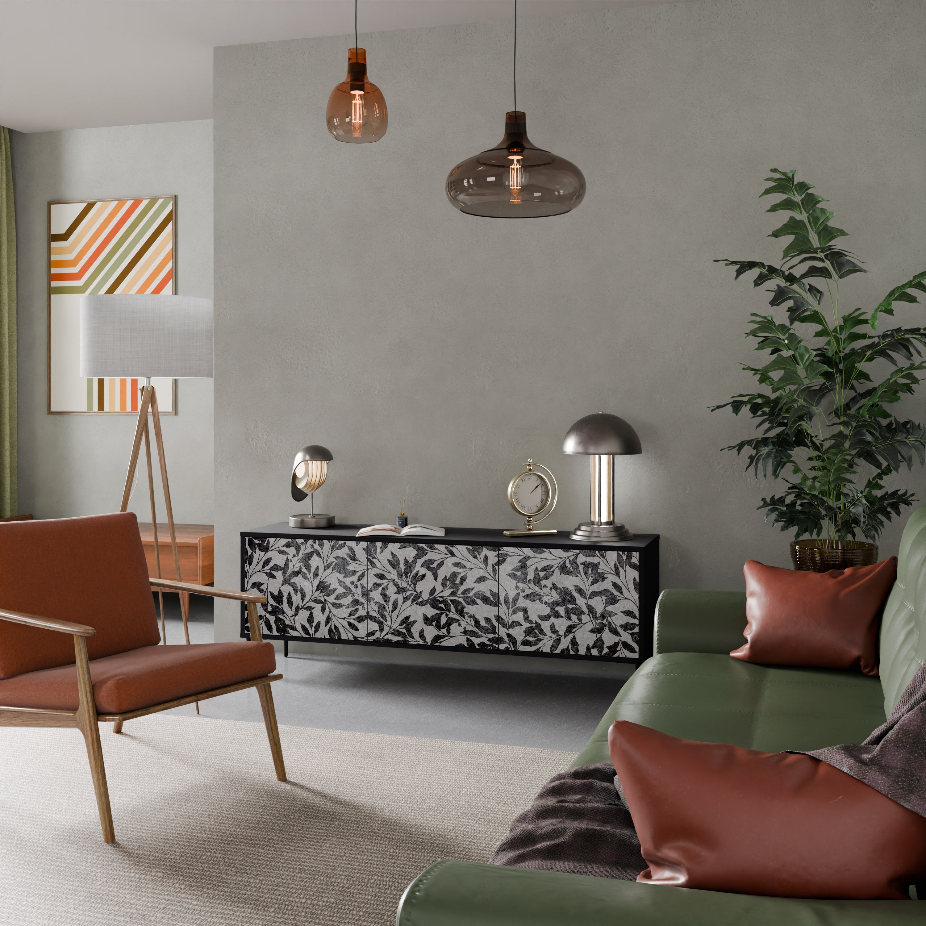 Meuble TV 3 portes CHARCOAL SPROUT finition noire