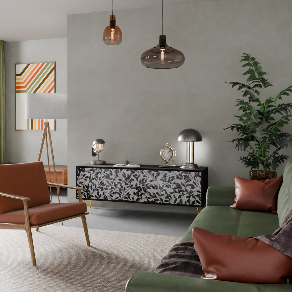 CHARCOAL SPROUT 3-Door TV Stand in Black Finish