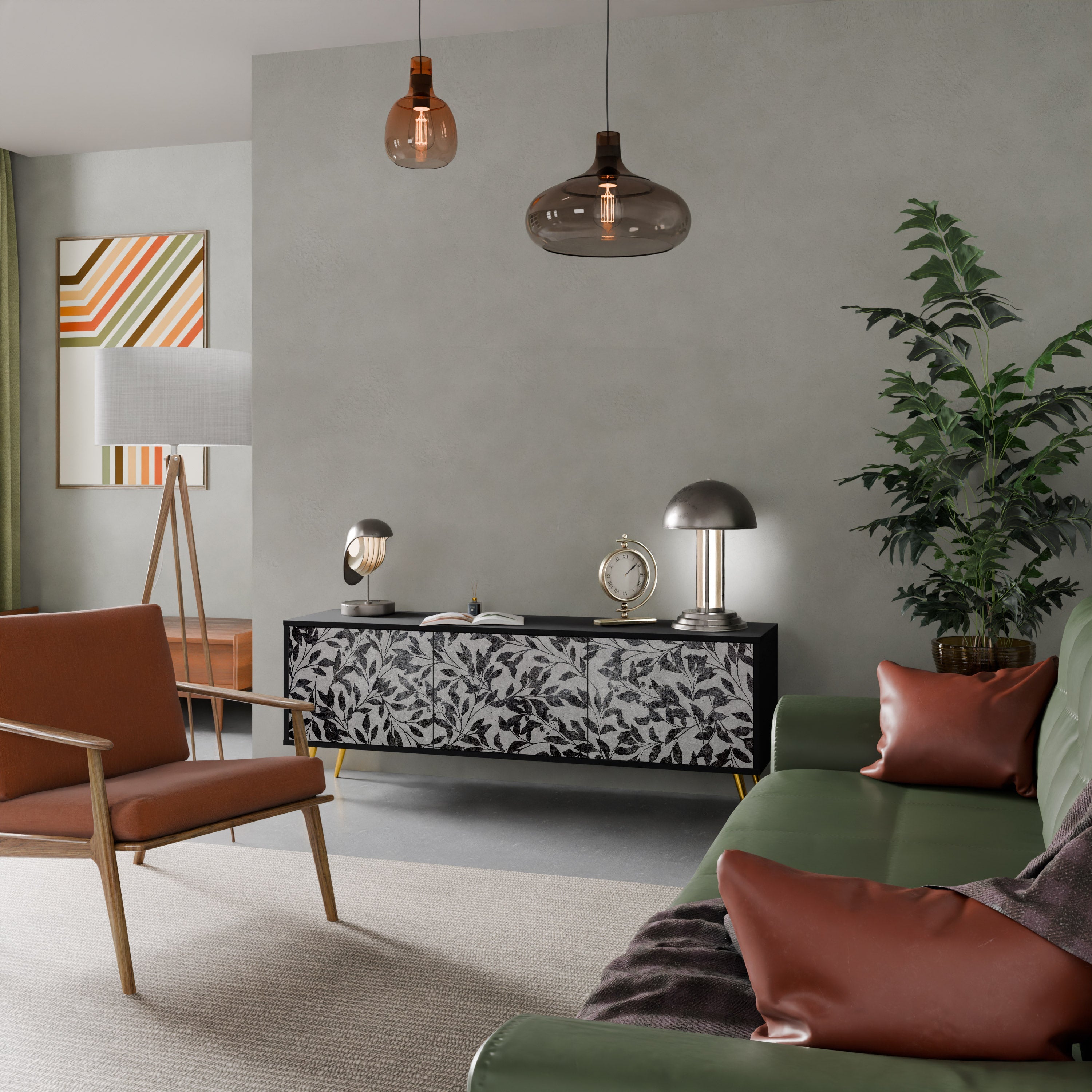 Meuble TV 3 portes CHARCOAL SPROUT finition noire