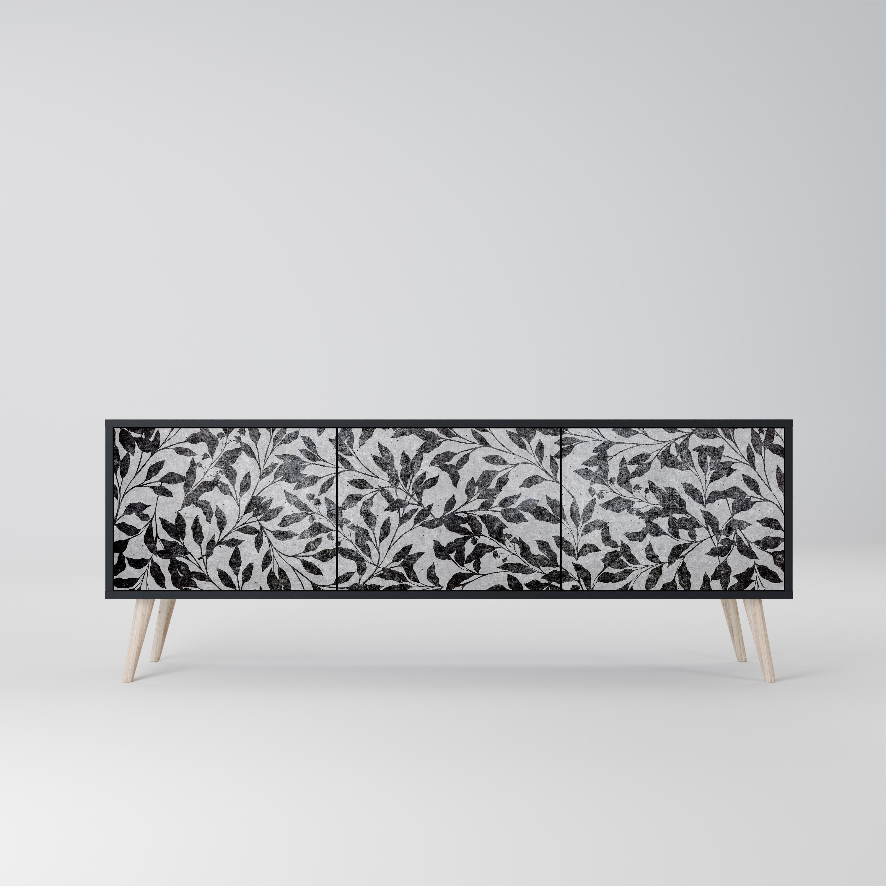 Meuble TV 3 portes CHARCOAL SPROUT finition noire