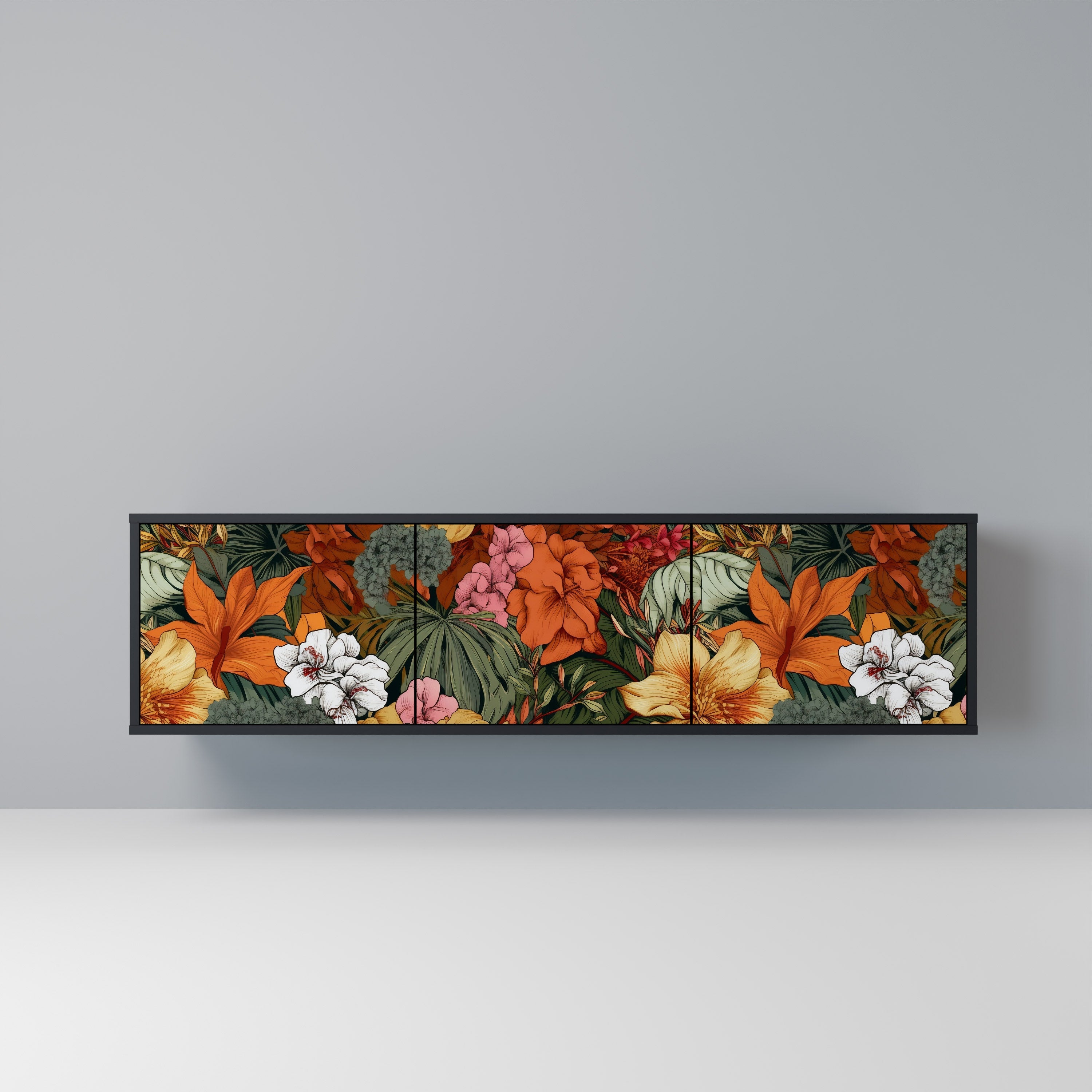 Meuble TV 3 portes RADIANT FLORA finition noire