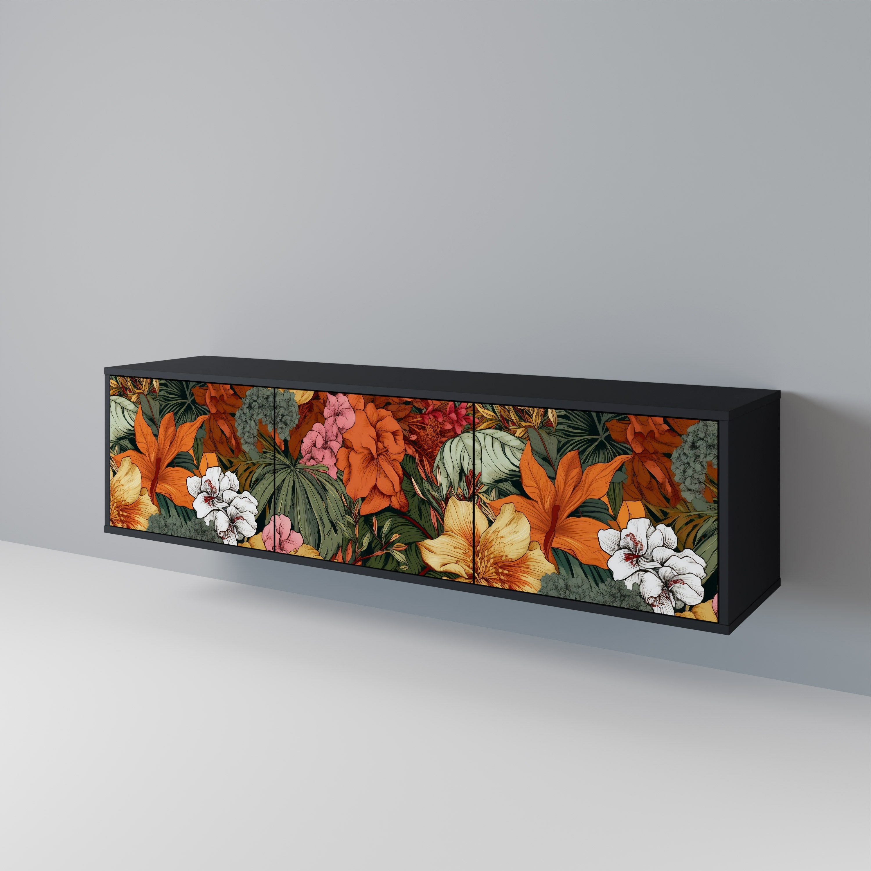 Meuble TV 3 portes RADIANT FLORA finition noire