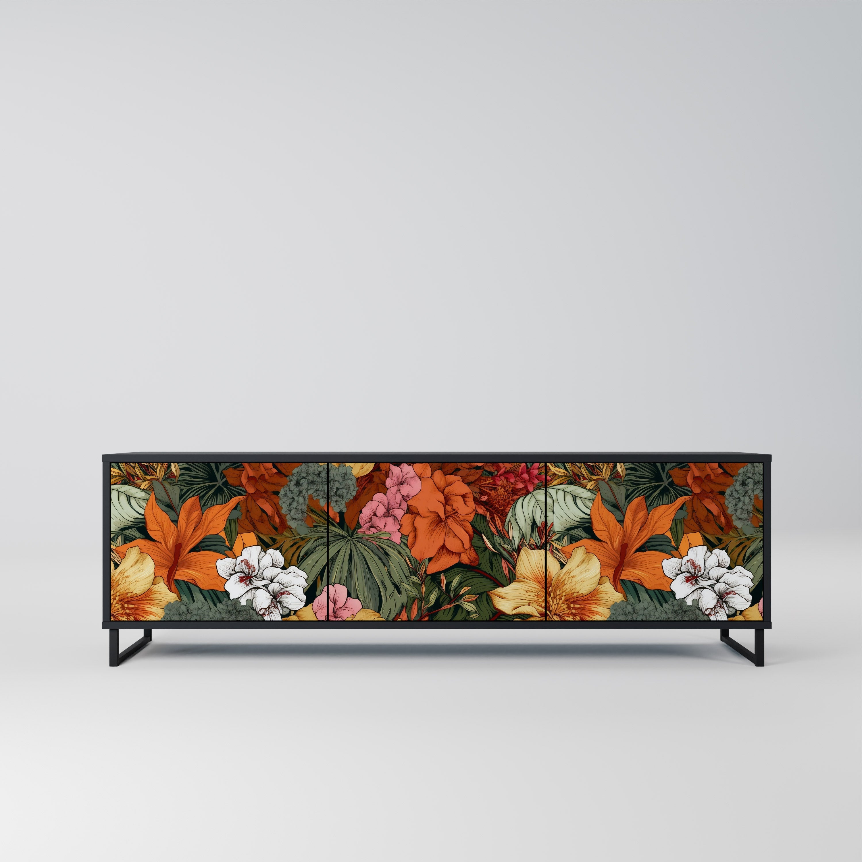 Meuble TV 3 portes RADIANT FLORA finition noire