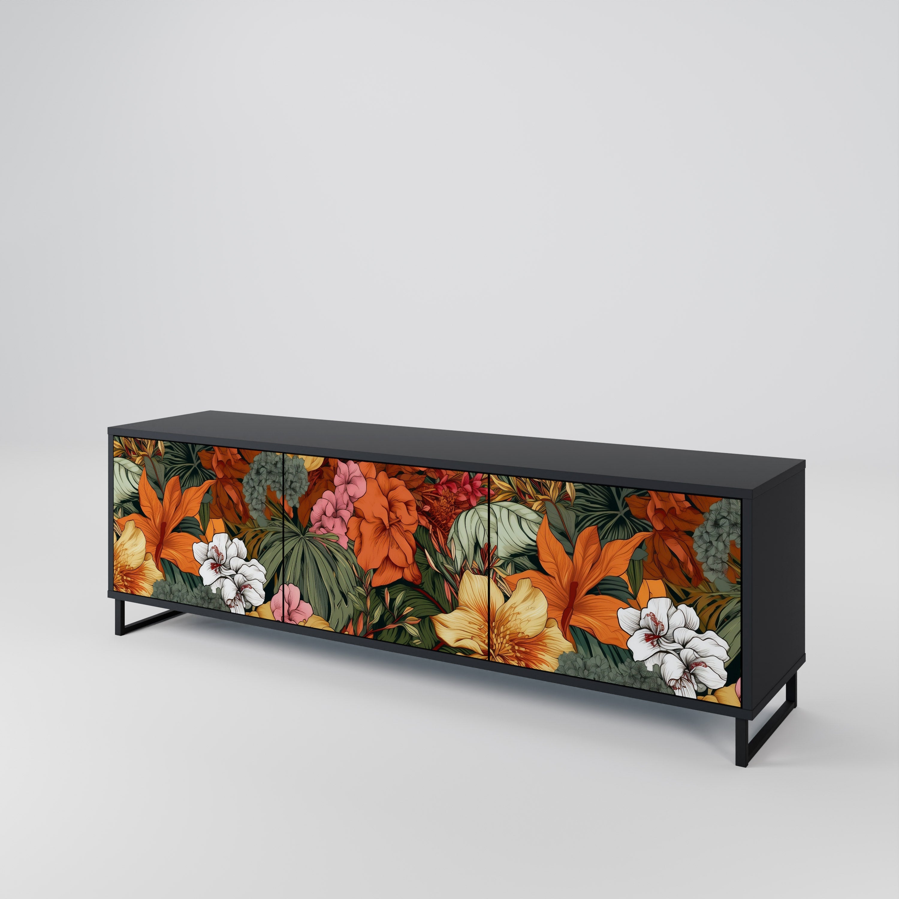 Meuble TV 3 portes RADIANT FLORA finition noire