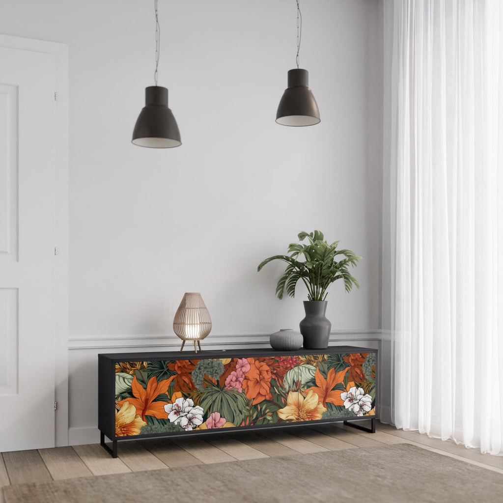 RADIANT FLORA 3-Door TV Stand in Black Finish