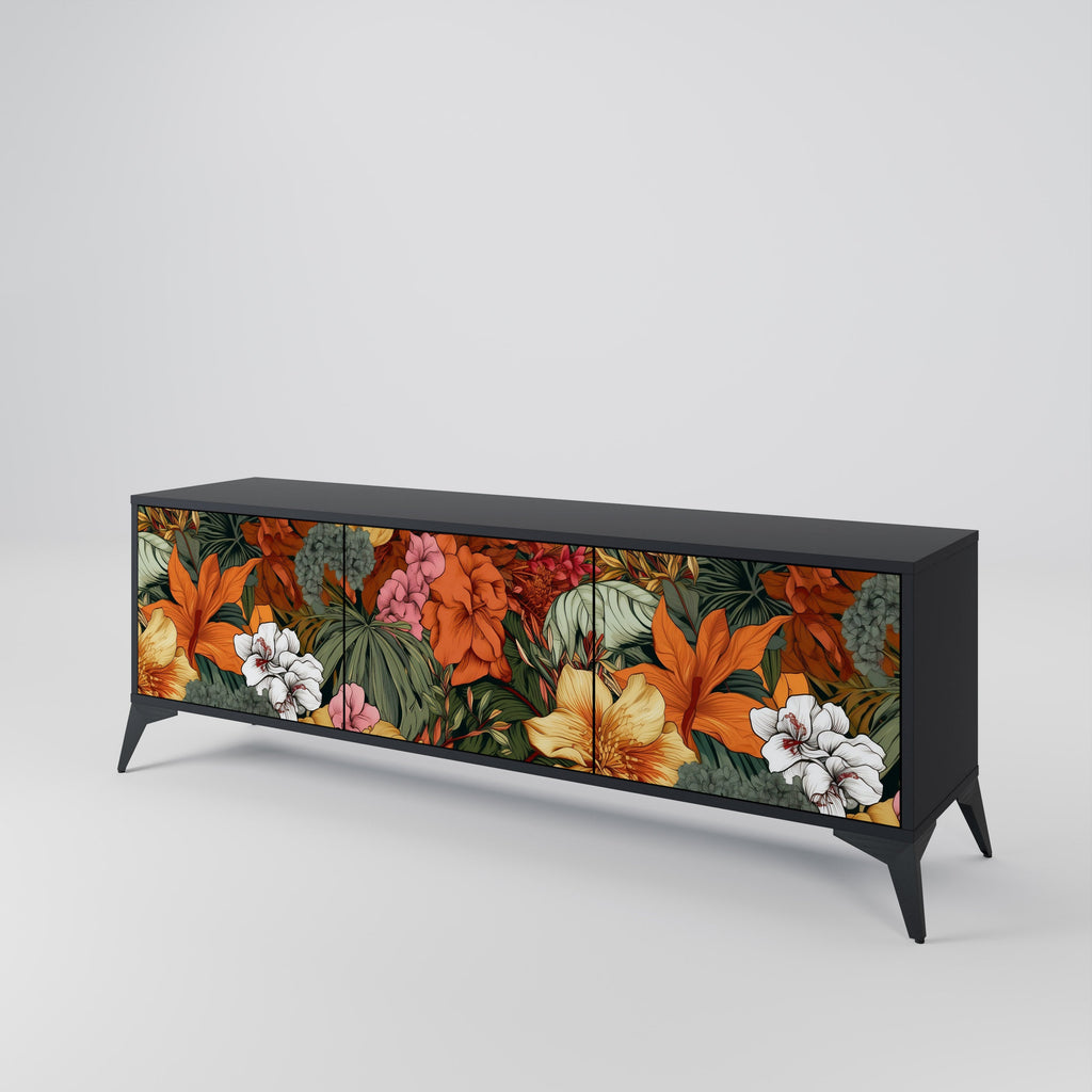 RADIANT FLORA 3-Door TV Stand in Black Finish