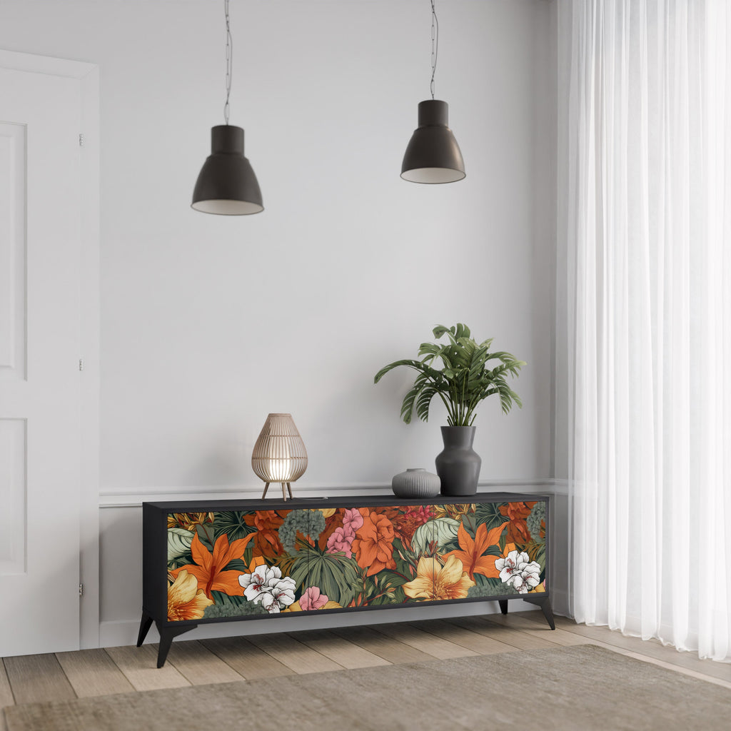 RADIANT FLORA 3-Door TV Stand in Black Finish