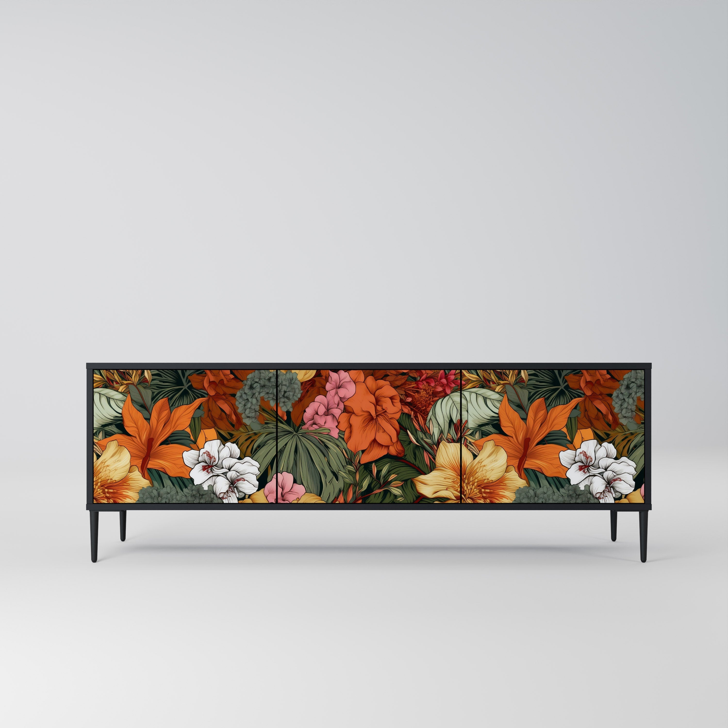 Meuble TV 3 portes RADIANT FLORA finition noire